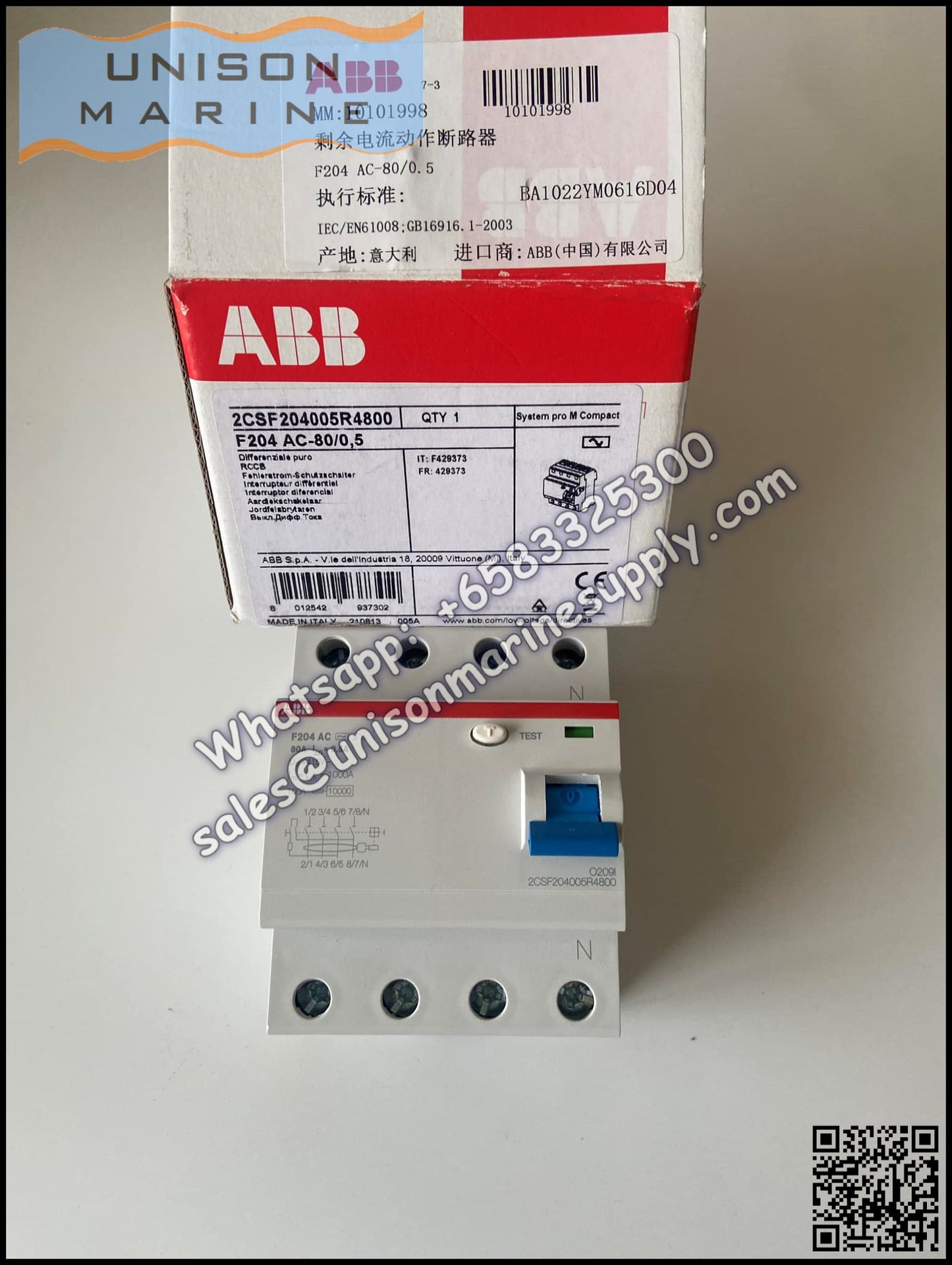 ABB Residual Current Circuit Breaker(RCCB) F204 AC-80/0.5 2CSF204001R4800