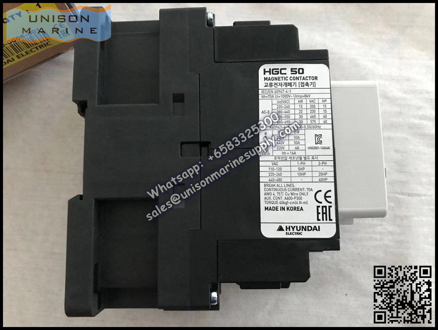 Hyundai Marine Magnetic Contactors HGC50