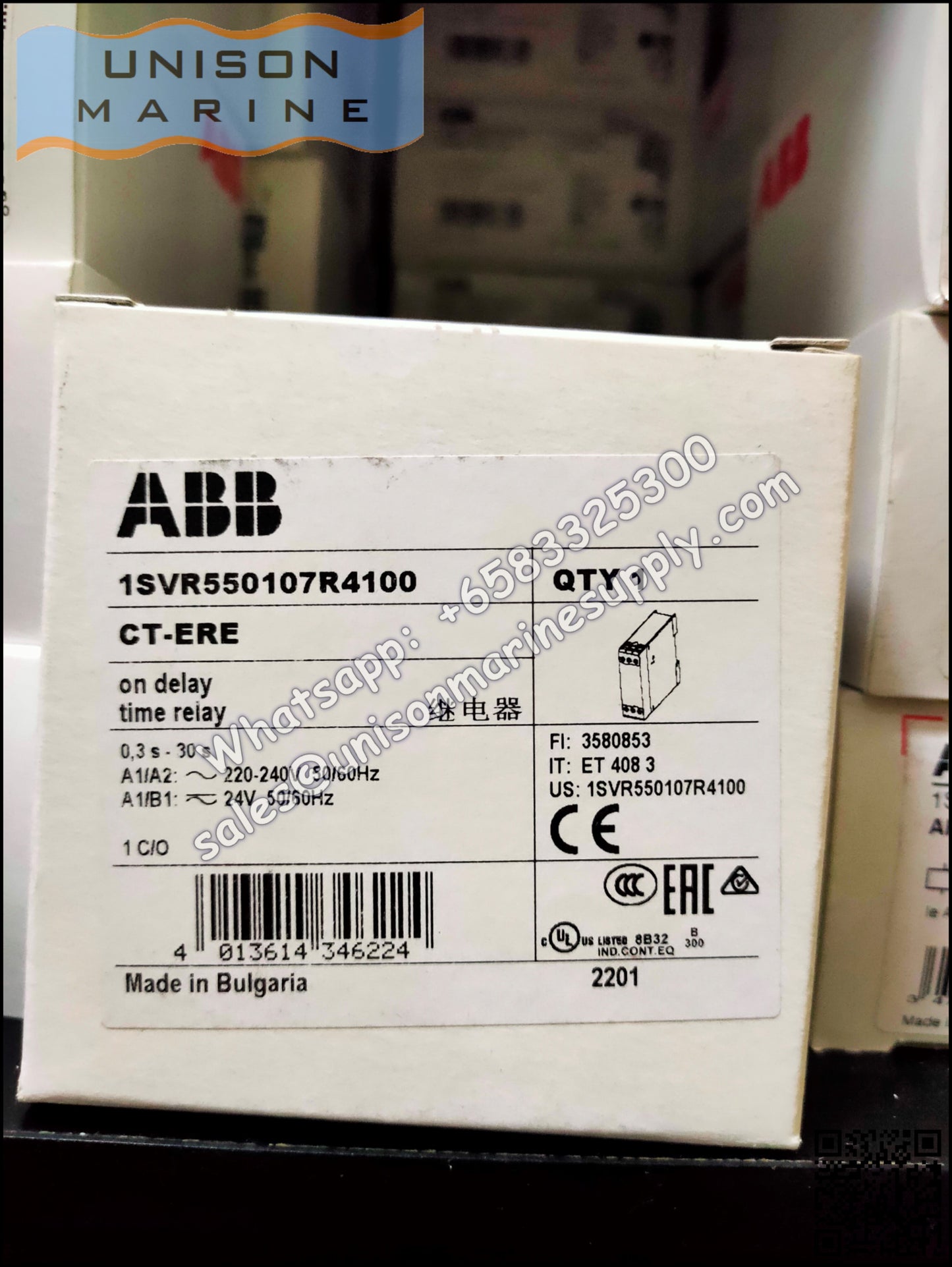ABB Time relay CT-ERE, 1 c/o, 0.3-30s, 220-240VAC