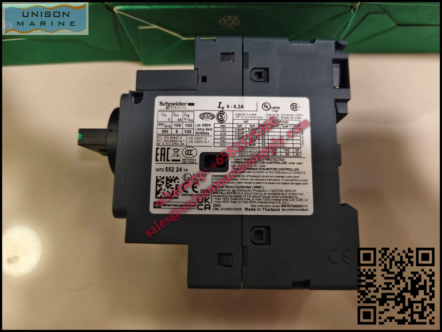 Schneider GV2 Motor circuit breaker: GV2MP10, 4 to 6.3A thermal magnetic