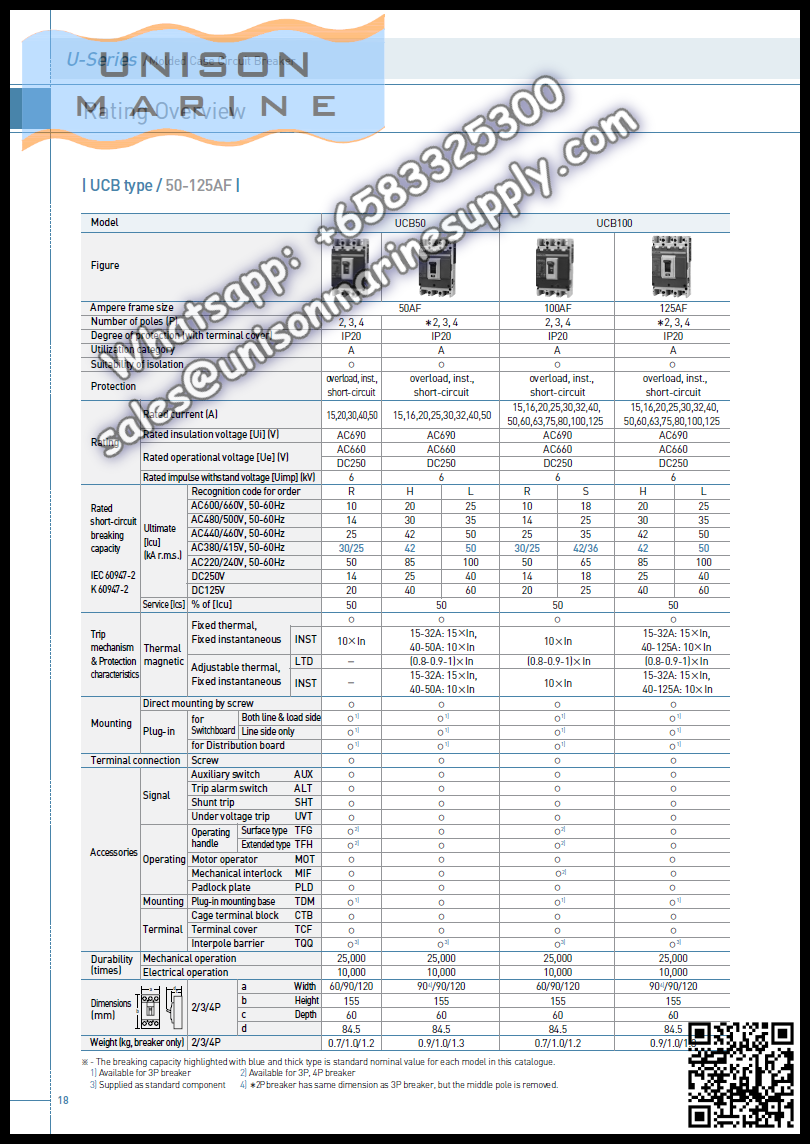 Hyundai Marine Circuit Breaker (MCCB) - UCB1250S 3P Fixed / Plug-in Type