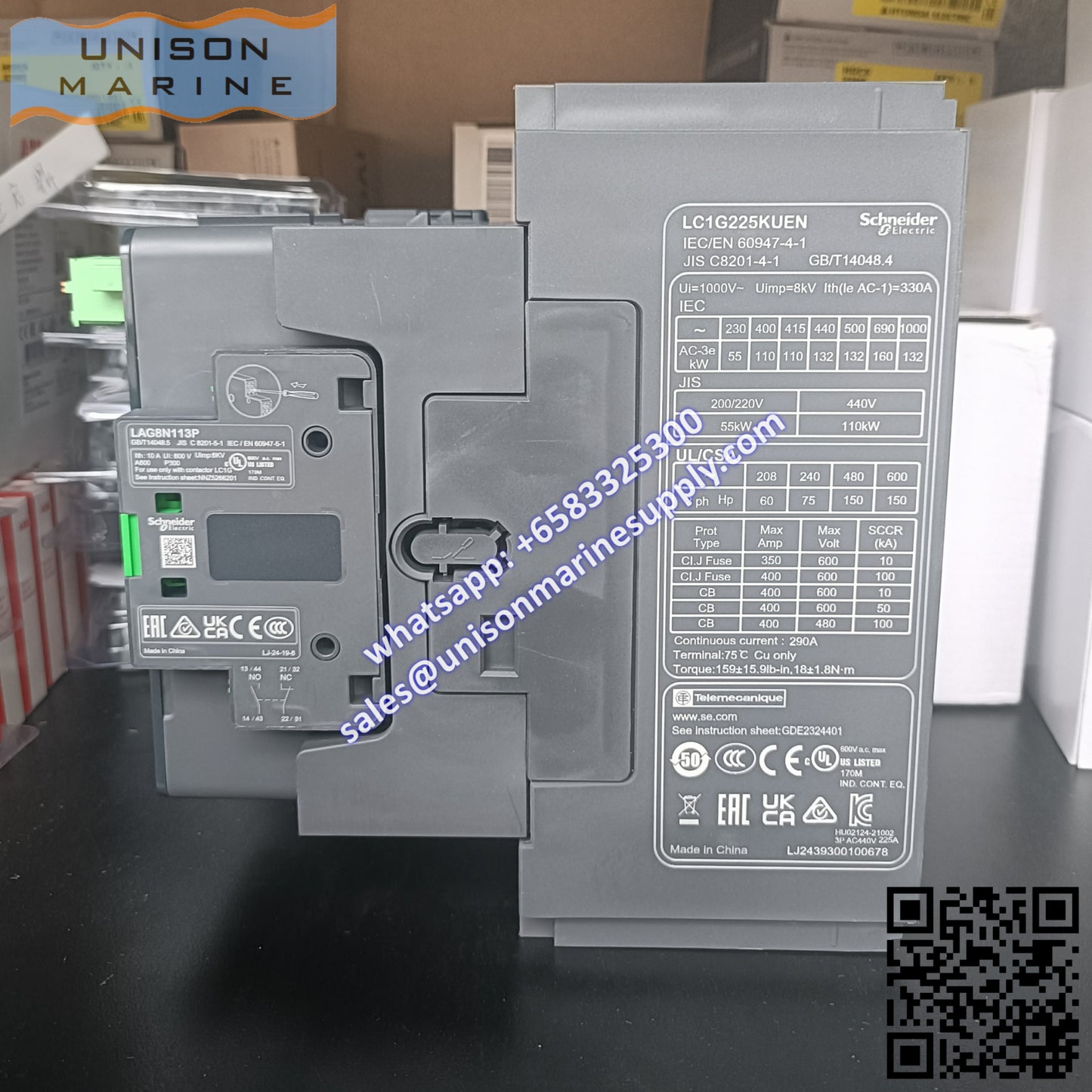SCHNEIDER Contactor TeSys Giga 3P(3NO) AC-3, LC1G225KUEN