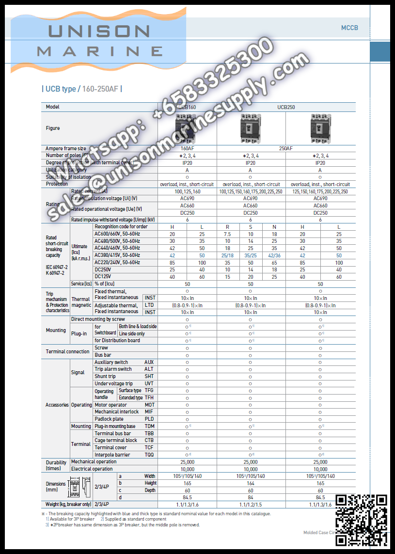Hyundai Marine Circuit Breaker (MCCB) - UCB1250S 3P Fixed / Plug-in Type