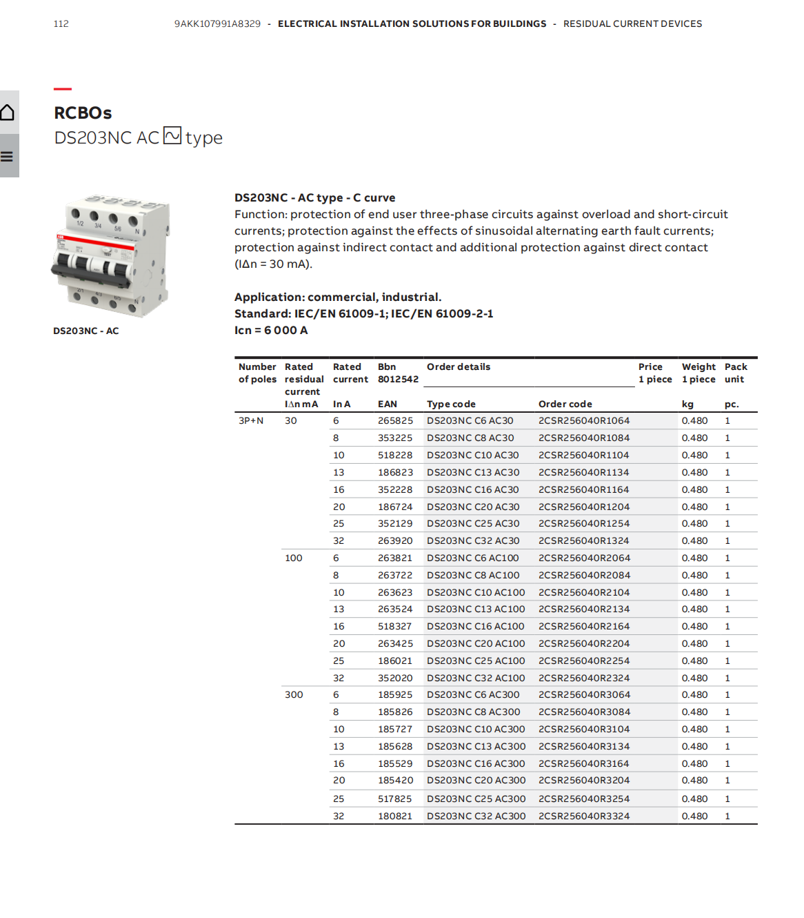 ABB Residual Current Circuit Breaker with Overcurrent Protection: DS203NC C32 A30, 2CSR256140R1324