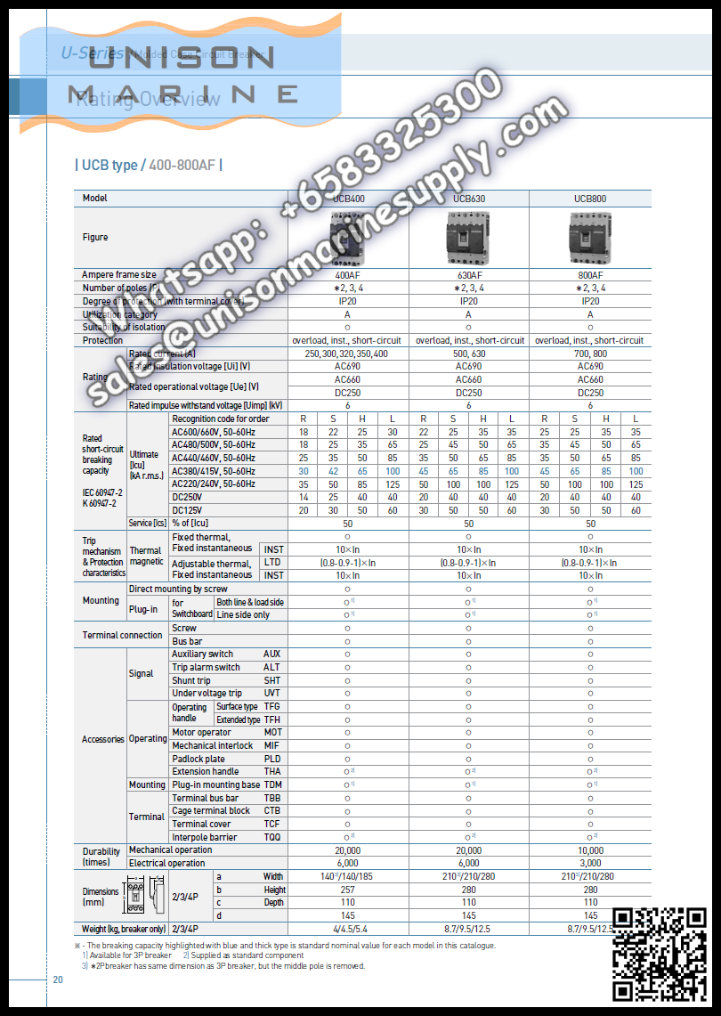 Hyundai Marine Circuit Breaker (MCCB) - UCB50L 3P Fixed / Plug-in Type