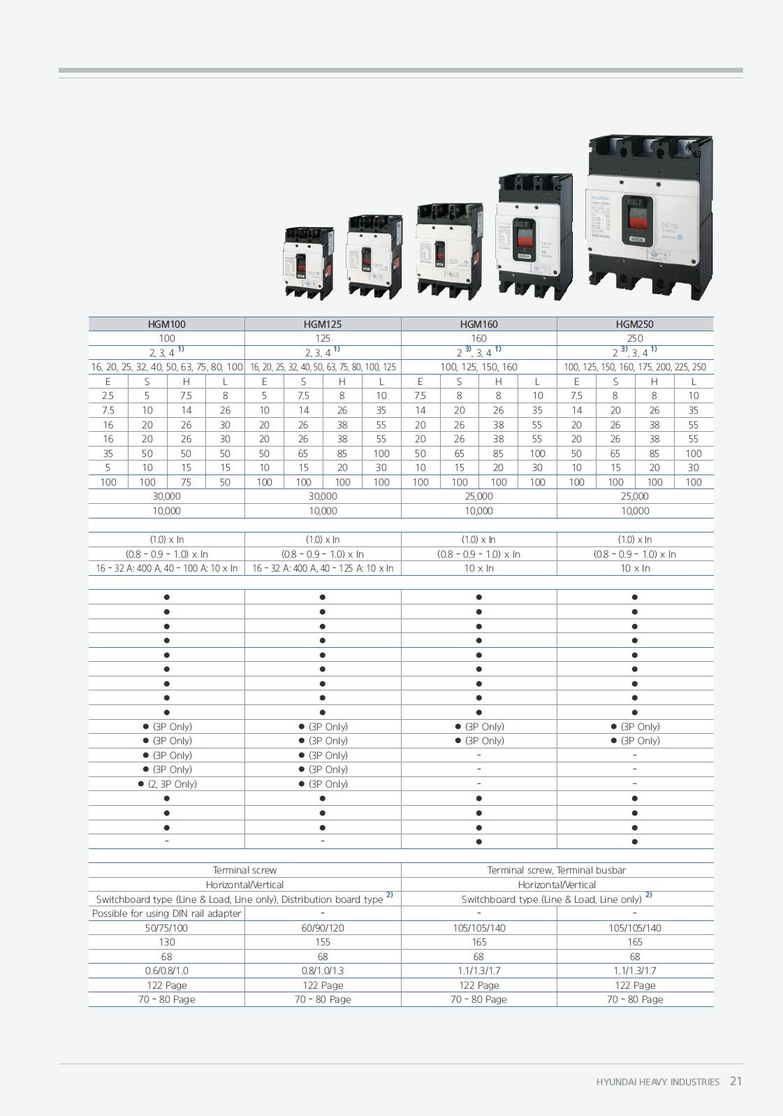 Hyundai Marine Circuit Breaker (MCCB) - HGM125L 3P Fixed / Plug-in Type
