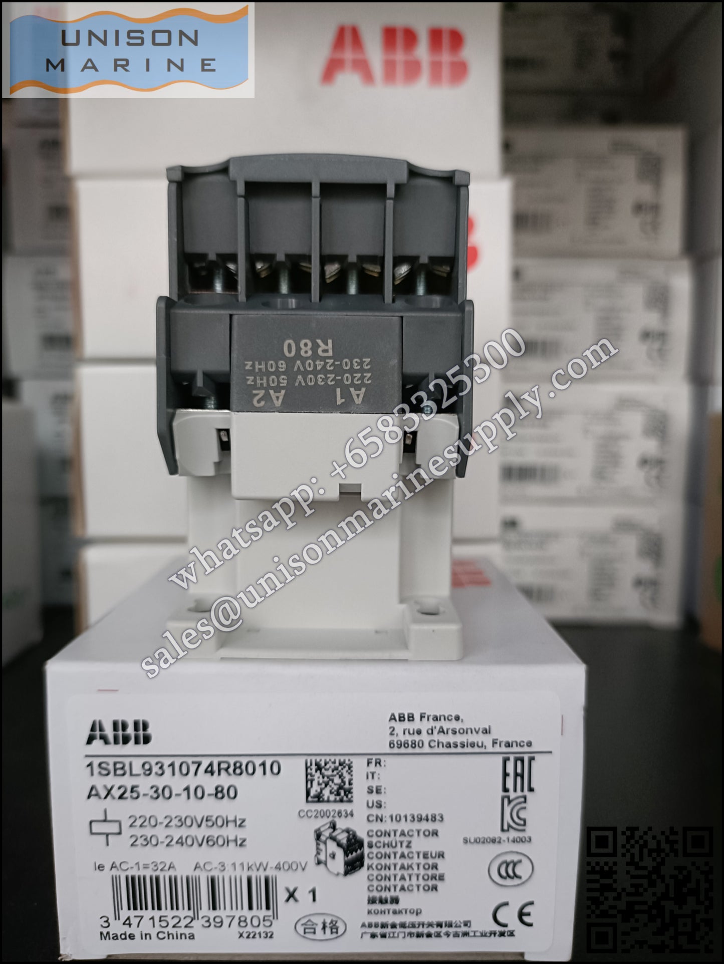 ABB Magnetic Contactors AX Series : AX25-30-10-80*220-230V50Hz/230-240V60Hz,1SBL931074R8010