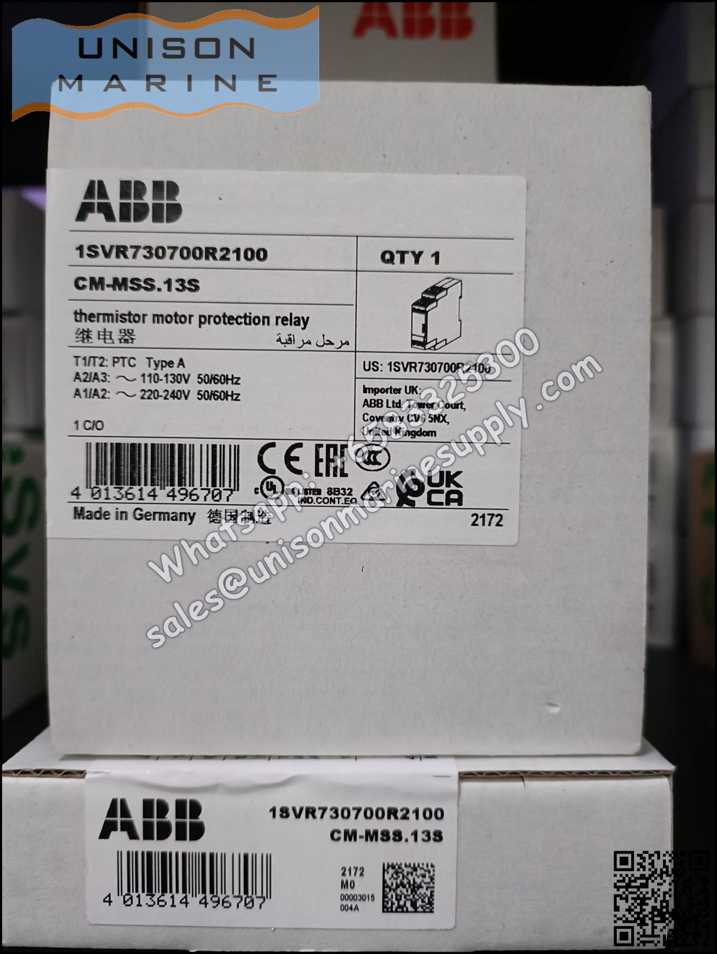 ABB Temperature Monitoring Relay, 1 Phase CM-MSS.13S AC110-130V/AC220-240V