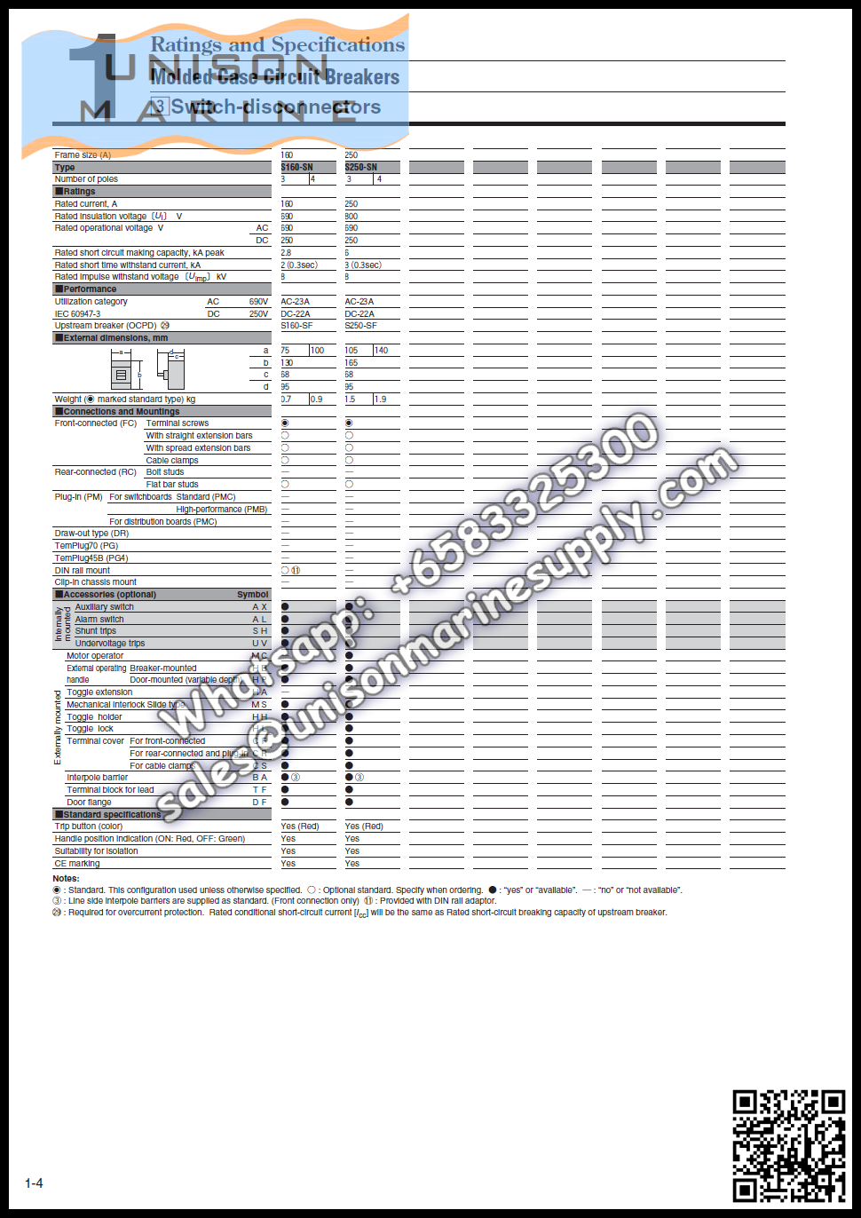 TRASAKI Marine Circuit Breaker (MCCB): H225-NF 3P Fixed / Plug-in Type