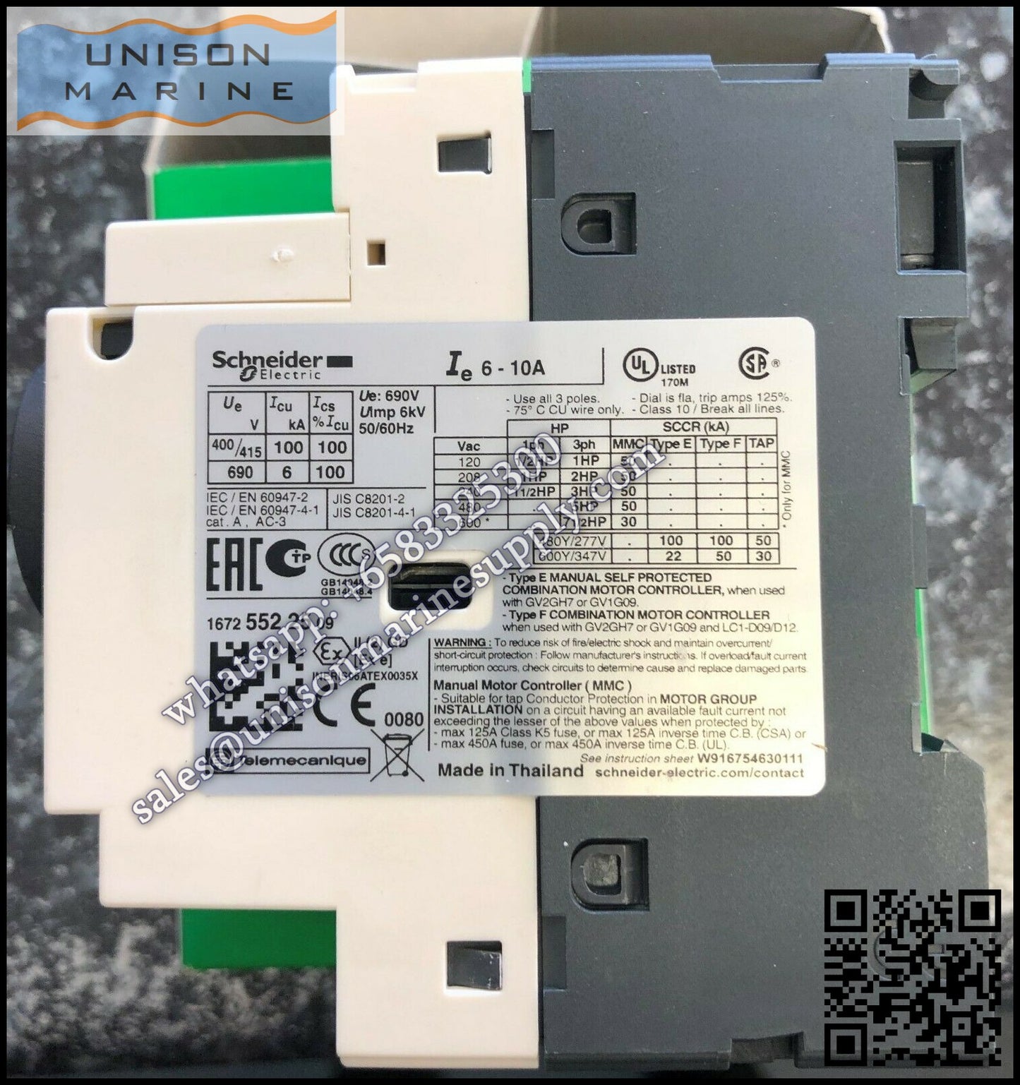 Schneider GV2 Motor circuit breaker: GV2P14, 6 to 10A thermal magnetic
