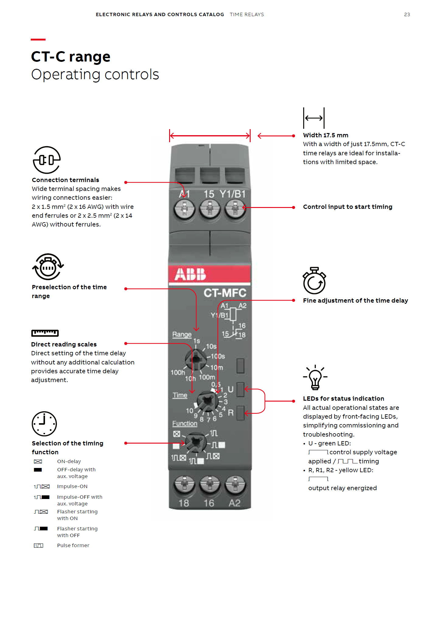 ABB Time relay CT-ERE, 1 c/o, 0.3-30s, 220-240VAC