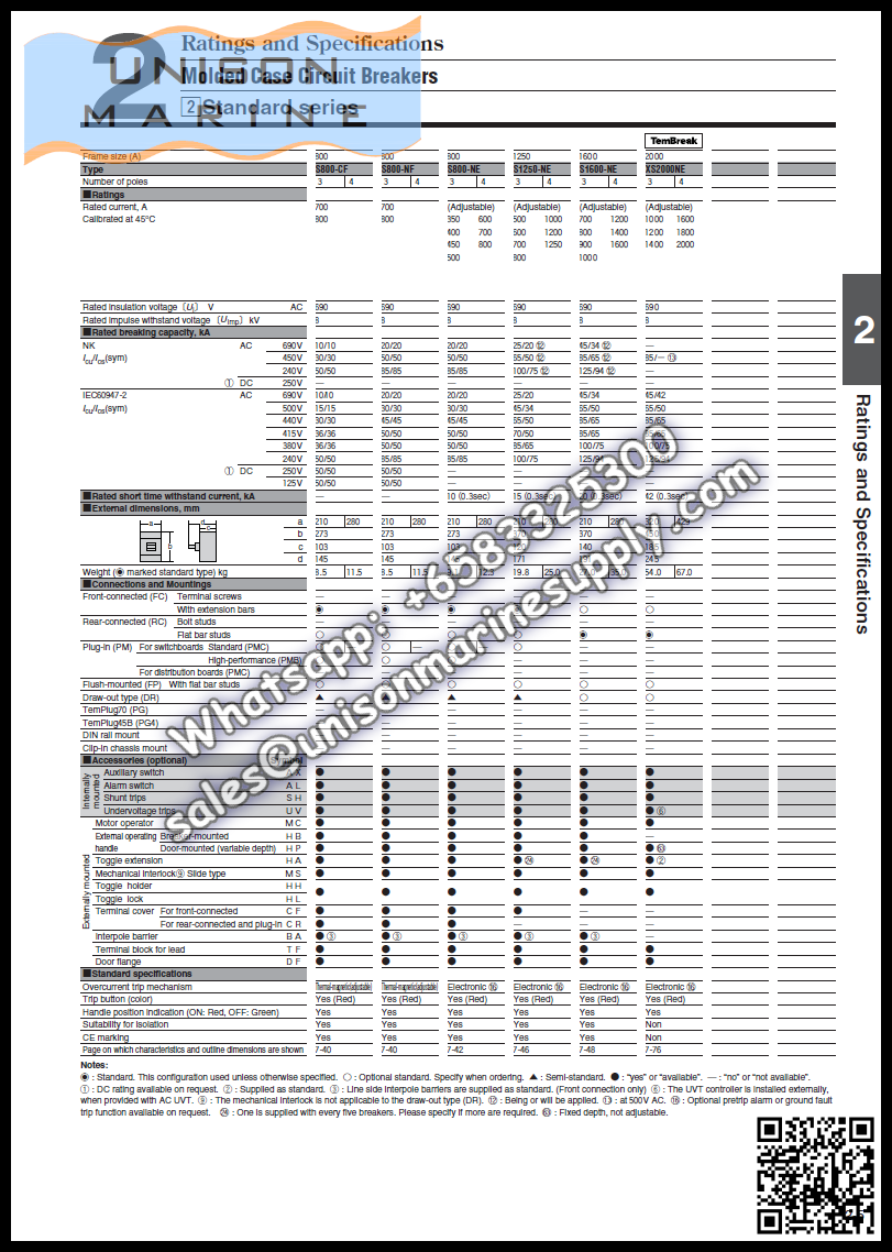 TRASAKI Marine Circuit Breaker (MCCB): S400-CJ 3P 400A Fixed / Plug-in Type