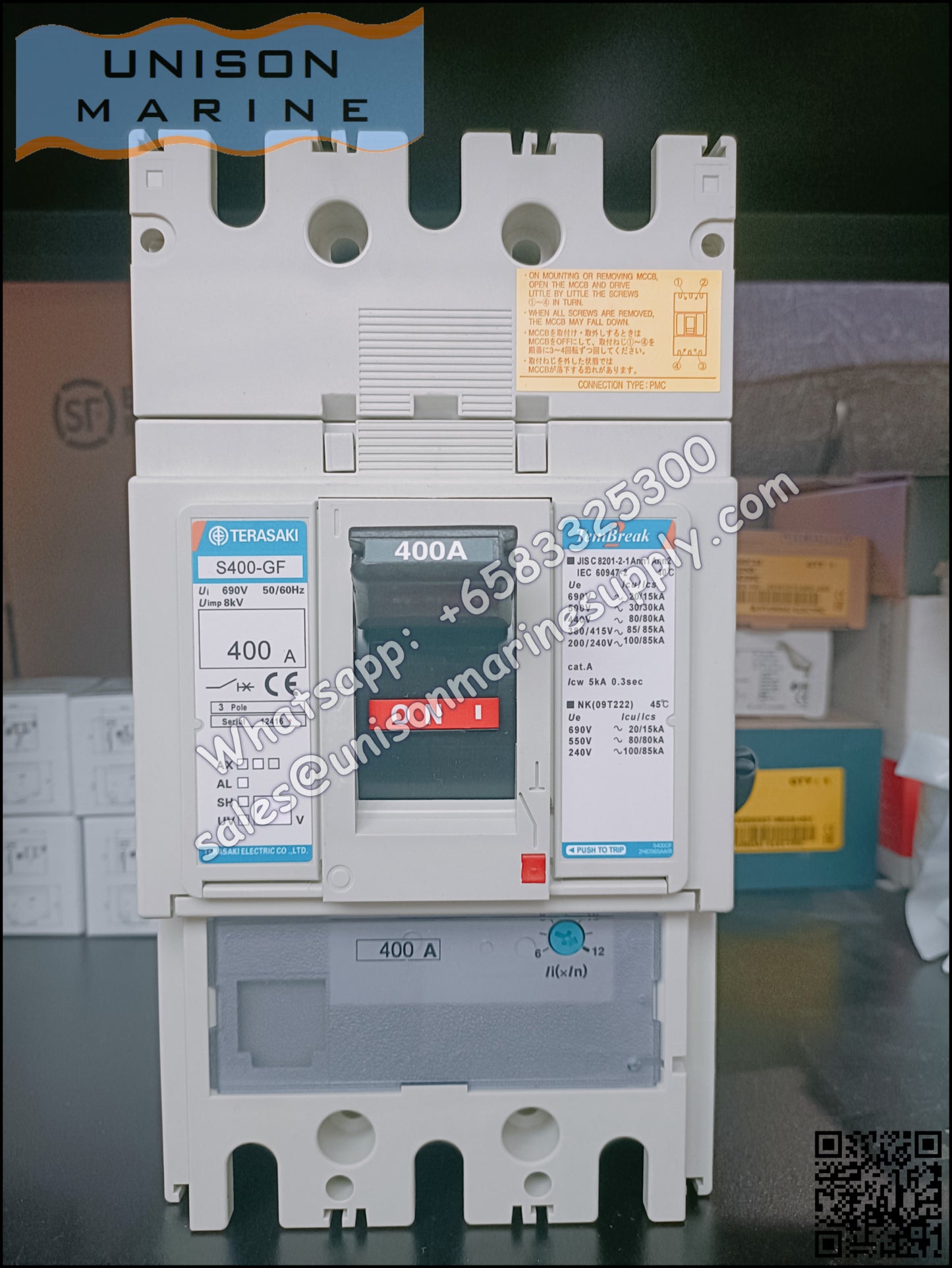 TRASAKI Marine Circuit Breaker (MCCB): S400-GF 3P 400A Fixed / Plug-in Type