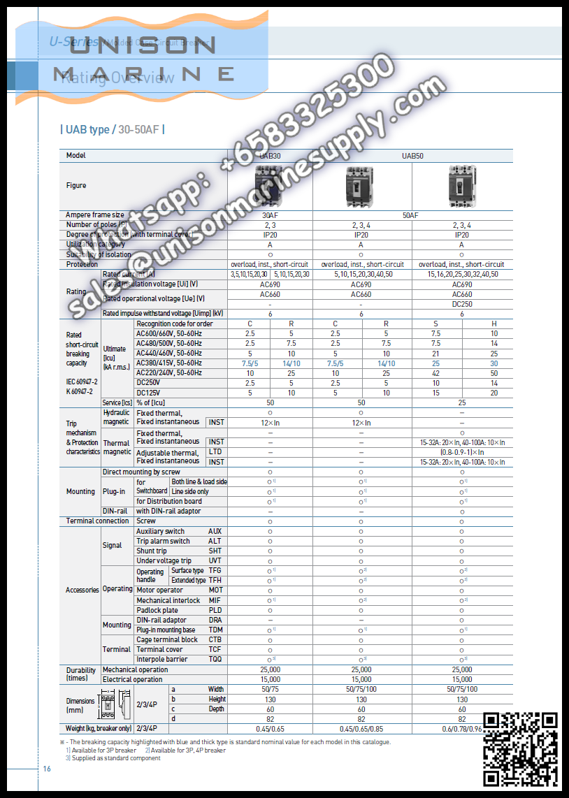 Hyundai Marine Circuit Breaker (MCCB) - UCB1250S 3P Fixed / Plug-in Type