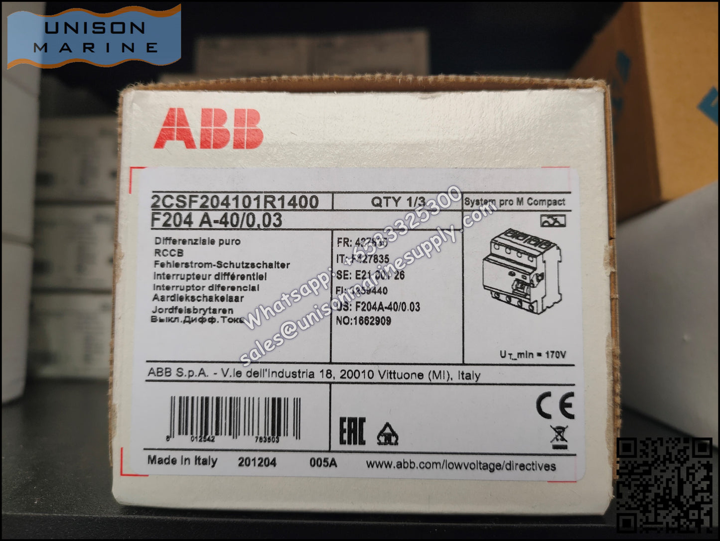 ABB Residual Current Circuit Breaker(RCCB) F204 A-40/0.03 2CSF204101R1400