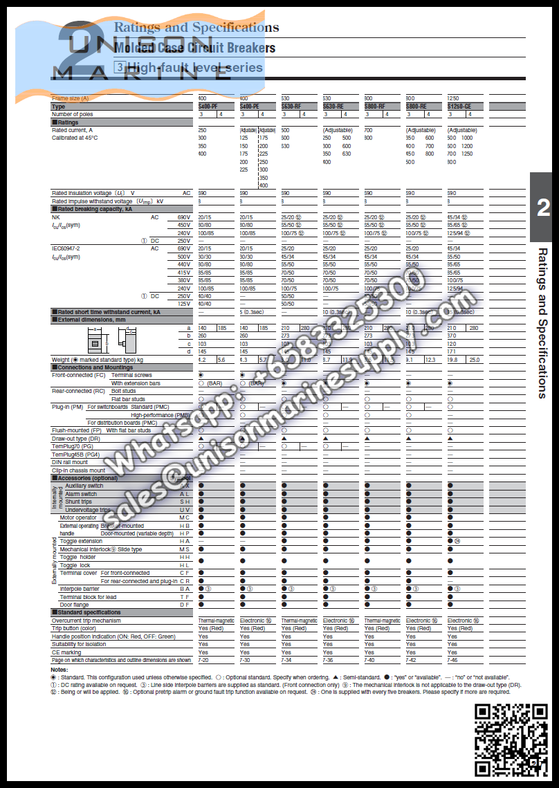 TRASAKI Marine Circuit Breaker (MCCB) - E100SF 3P Fixed / Plug-in Type