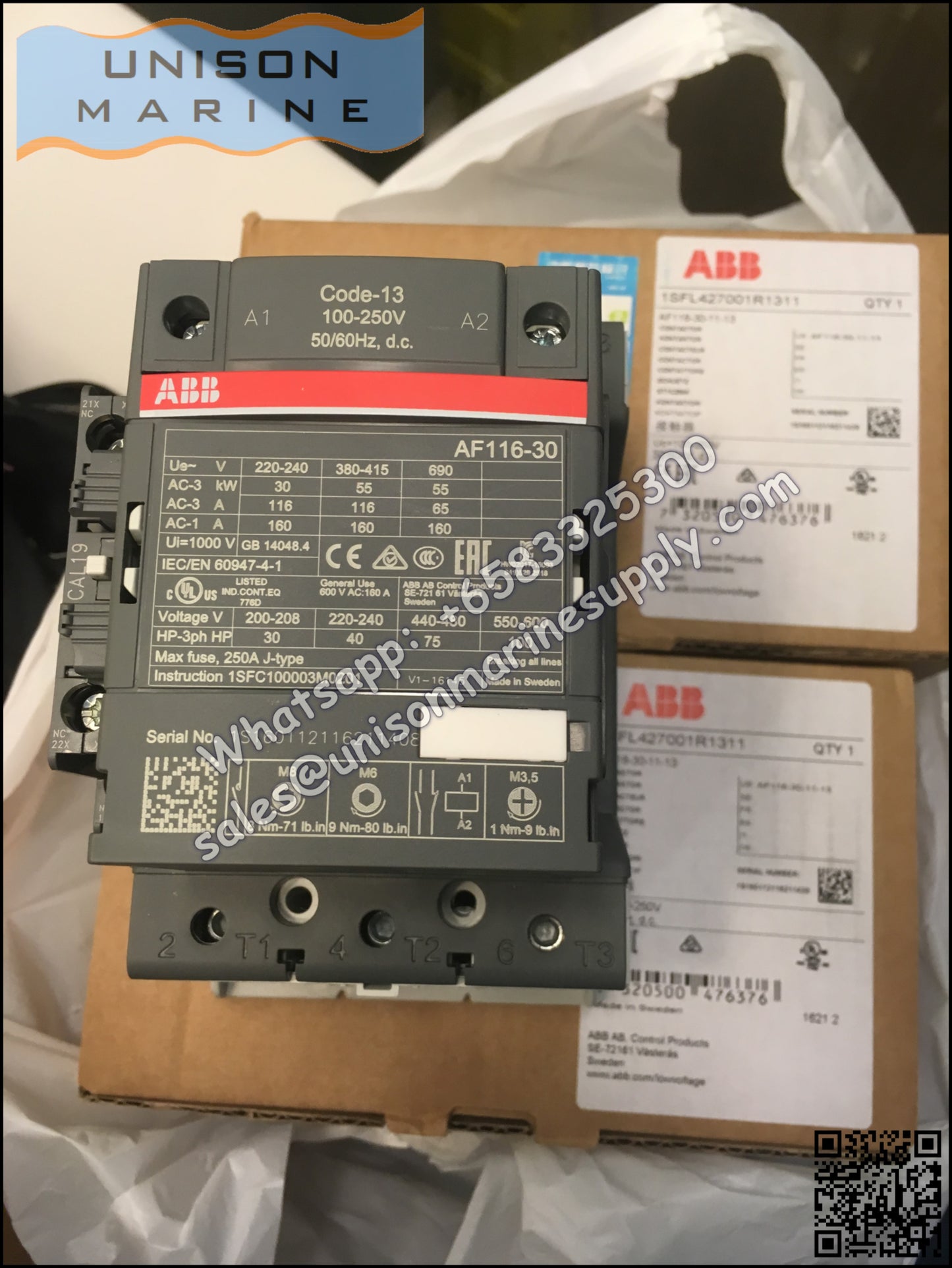 ABB Magnetic Contactors AF Series : AF116-30-11-13