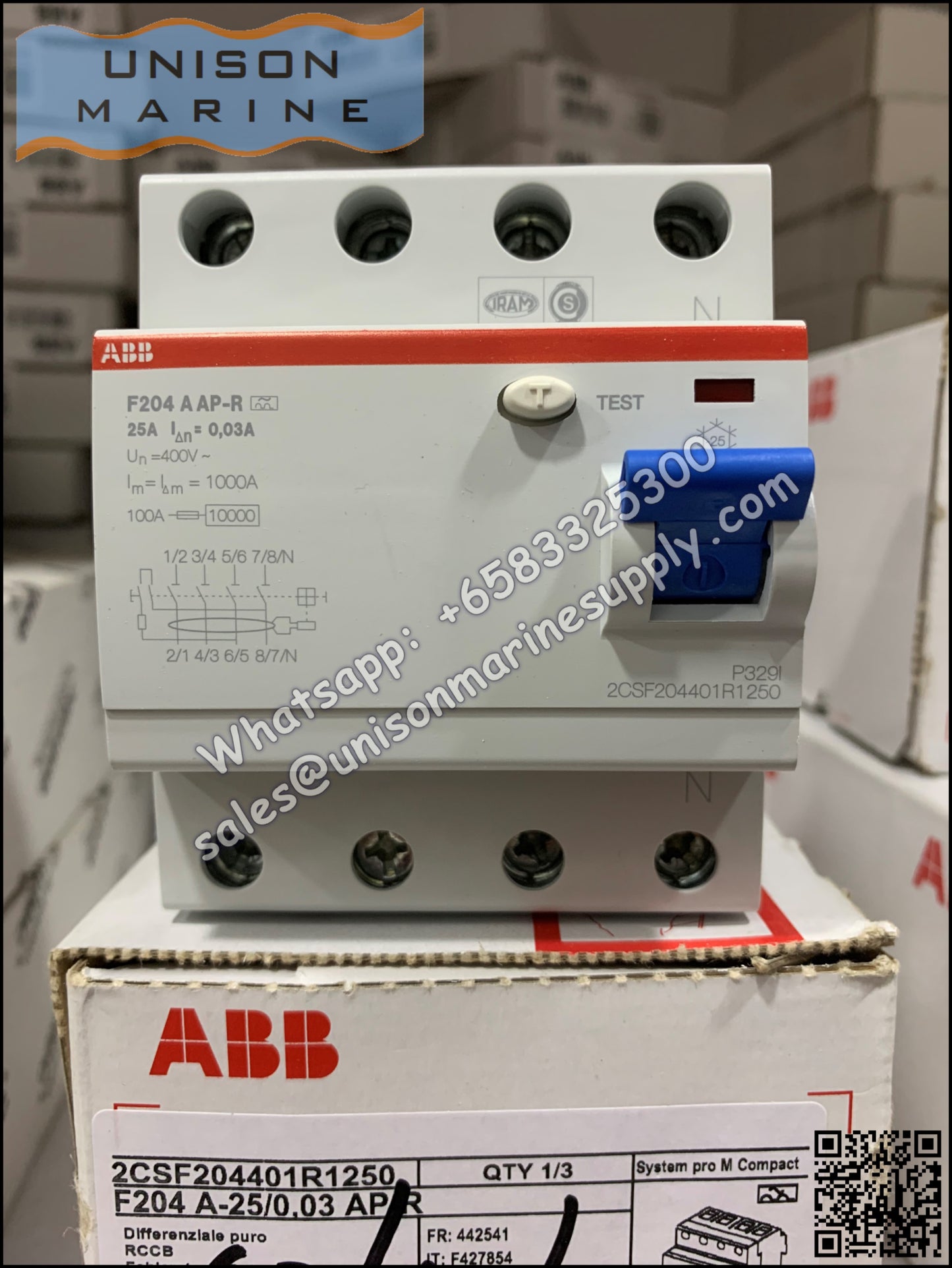 ABB Residual Current Circuit Breaker(RCCB) F204A-25/0.03 APR 2CSF204401R1250