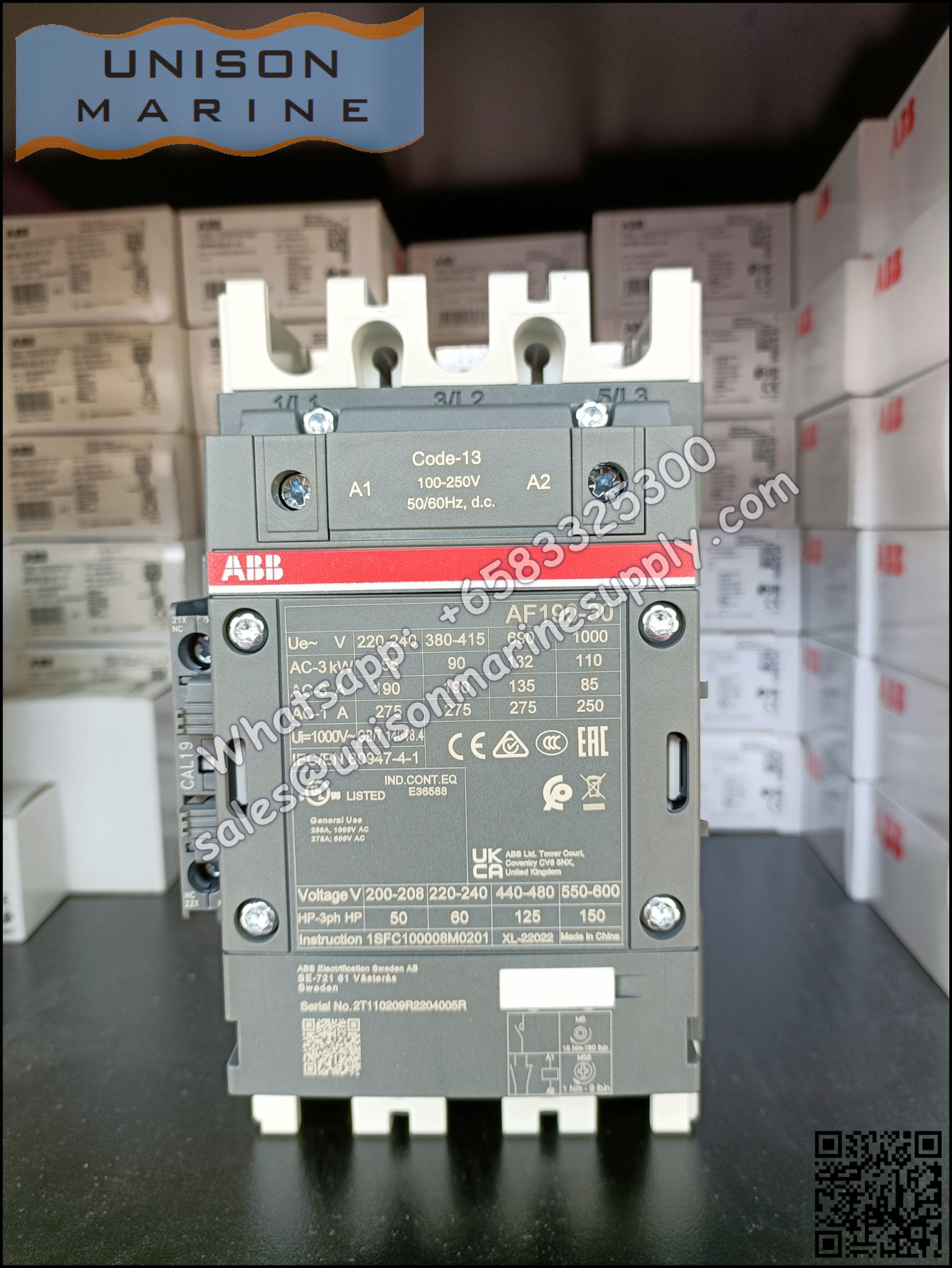 Abb Contactor Code ABB Magnetic Contactors AF Series : AF190-30-11-11 – Unison Marine Supply