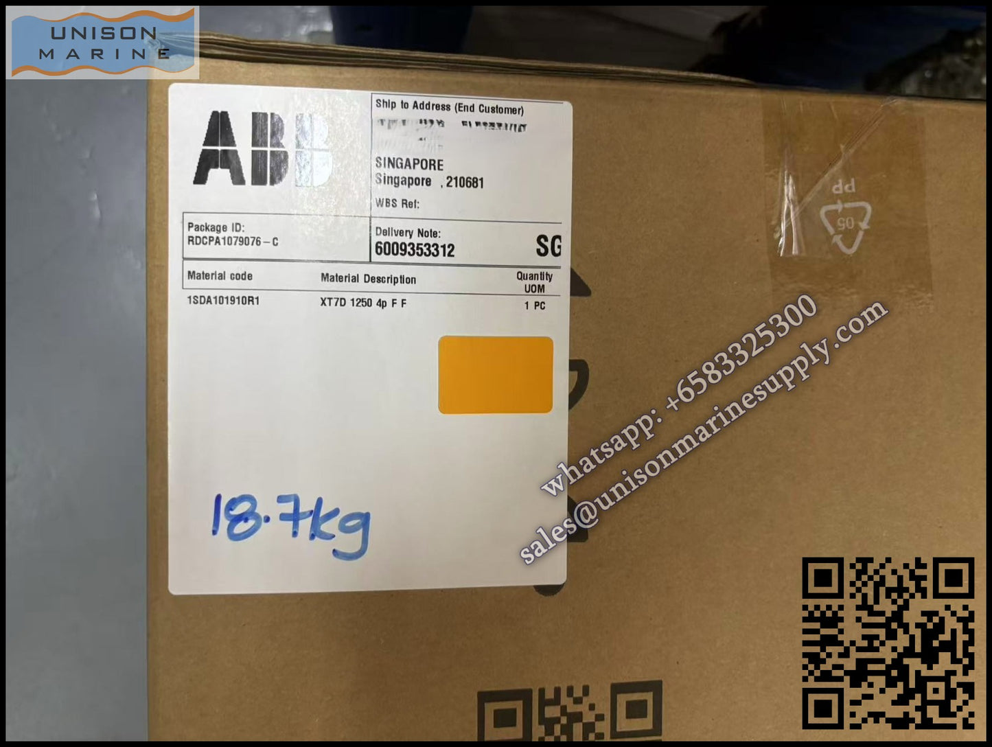 ABB SACE Tmax XT Circuit Breakers:XT7D 1250 4p F F,1SDA101910R1