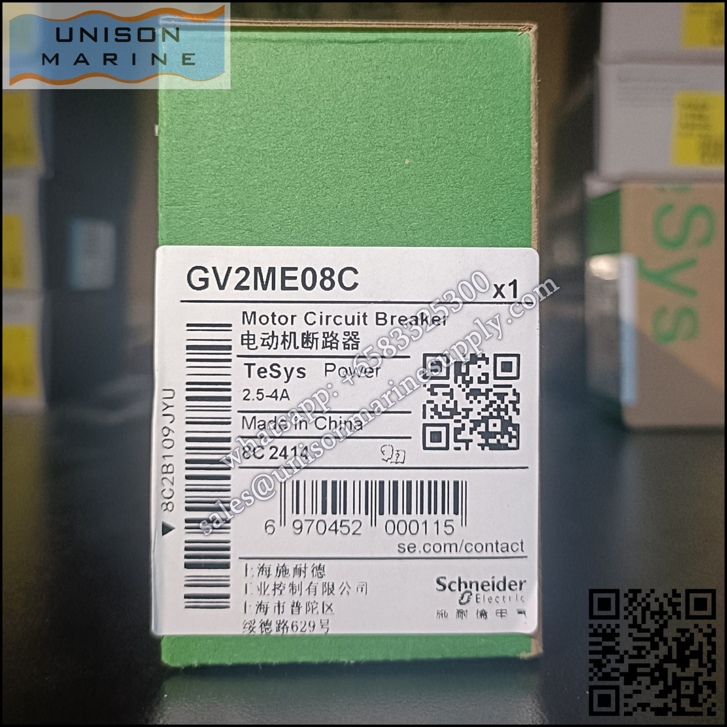 Schneider TeSys Deca Motor circuit breaker: GV2ME08C, 3P 2.5 to 4.0A