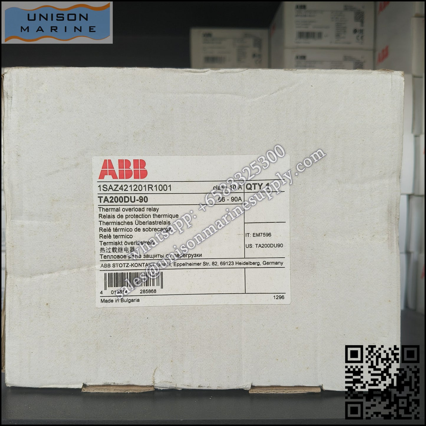 ABB Thermal Overload Relay 1 NO/1 NC:TA200DU-90（66...90A）,1SAZ421201R1001