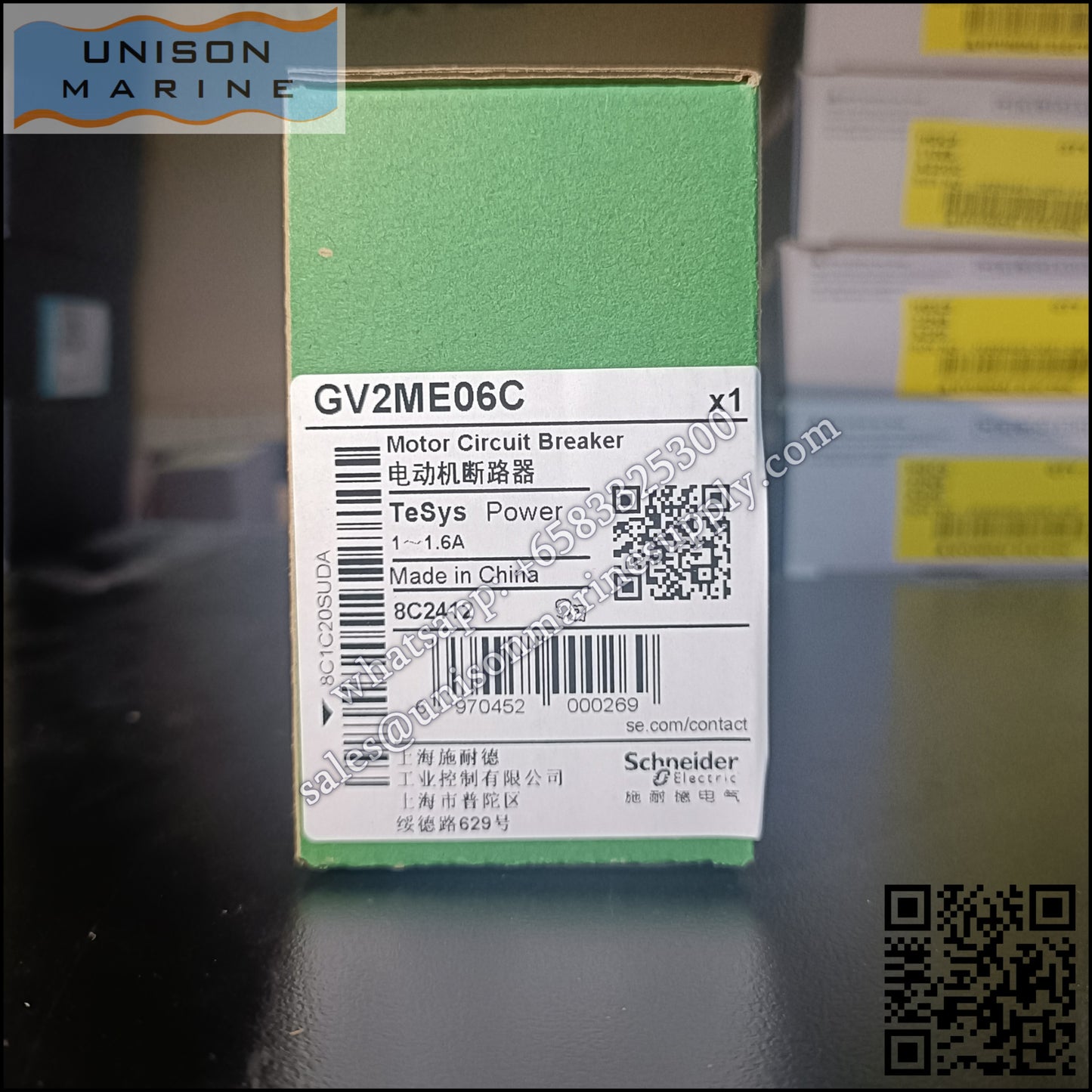 Schneider TeSys Deca Motor circuit breaker: GV2ME06C, 3P 1 to 1.6A