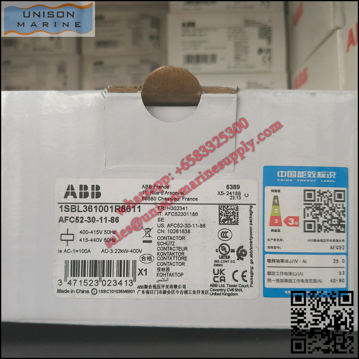 ABB Magnetic Contactors AF Series : AFC52-30-11-86*400-415V50Hz/415-440V60Hz,1SBL361001R8611