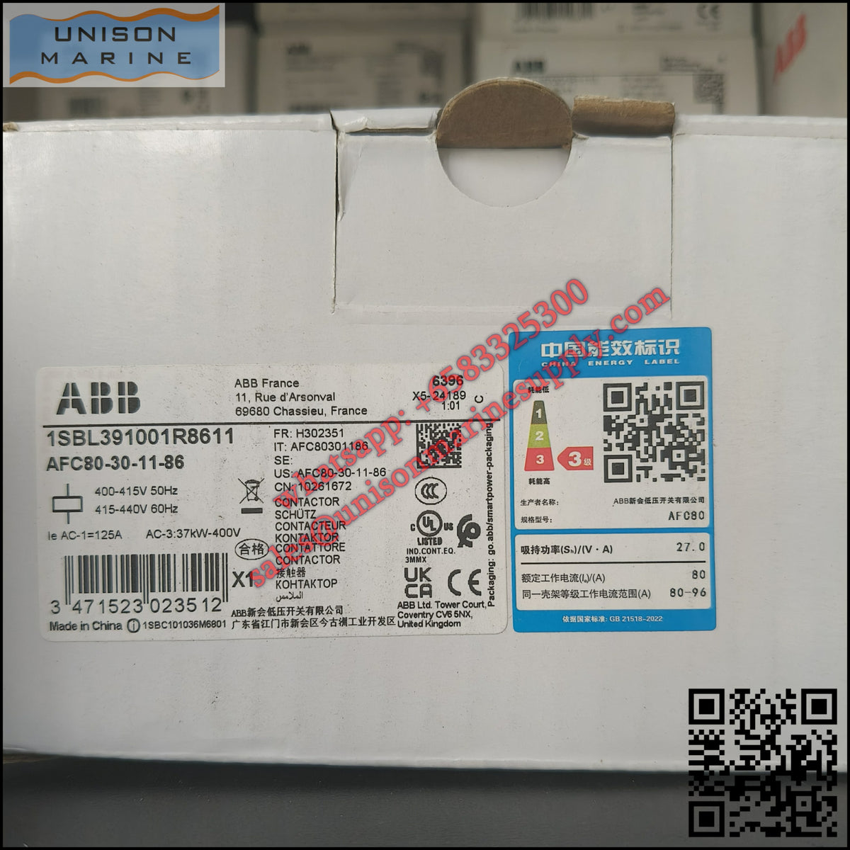 ABB Magnetic Contactors AF Series : AFC80-30-11-86*400-415V50Hz/415-440V60Hz,1SBL391001R8611