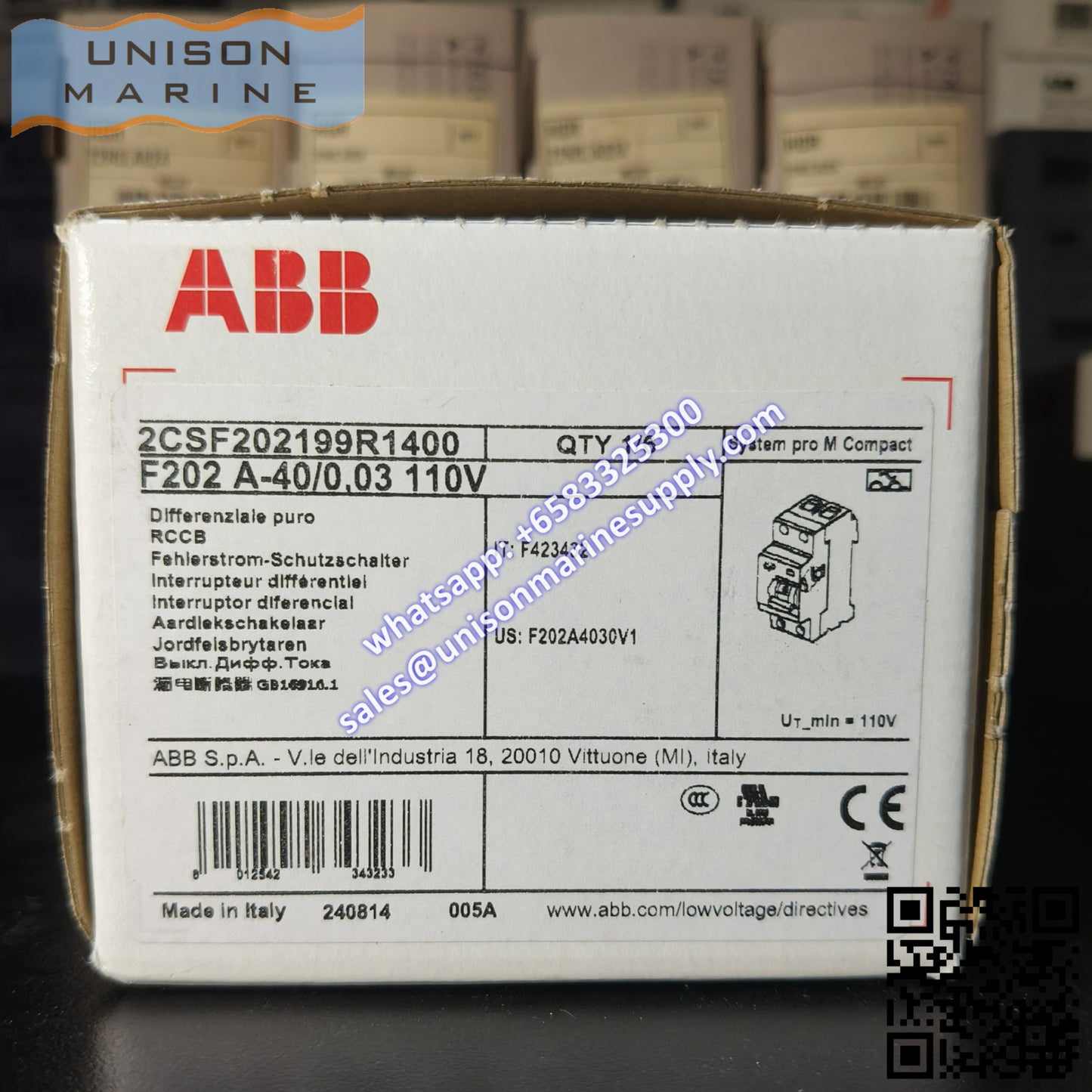 ABB Residual Current Circuit Breaker(RCCB) F202 A-40/0.03 110V 2CSF202199R1400
