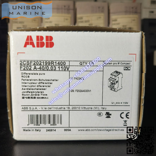 ABB Residual Current Circuit Breaker(RCCB) F202 A-40/0.03 110V 2CSF202199R1400