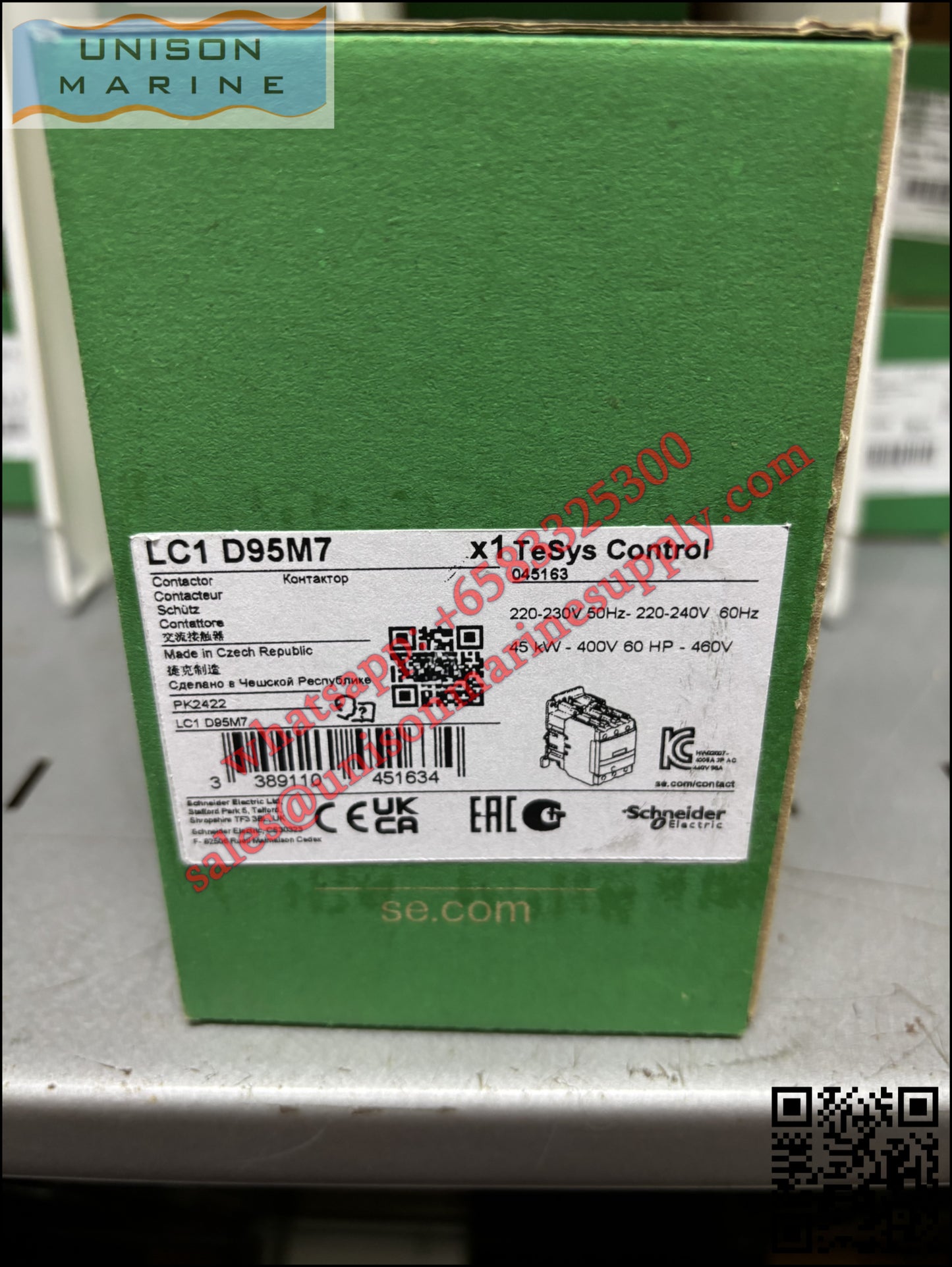 Schneider TeSys Deca Contactors : LC1D95M7,95A 220VAC 50/60Hz coil