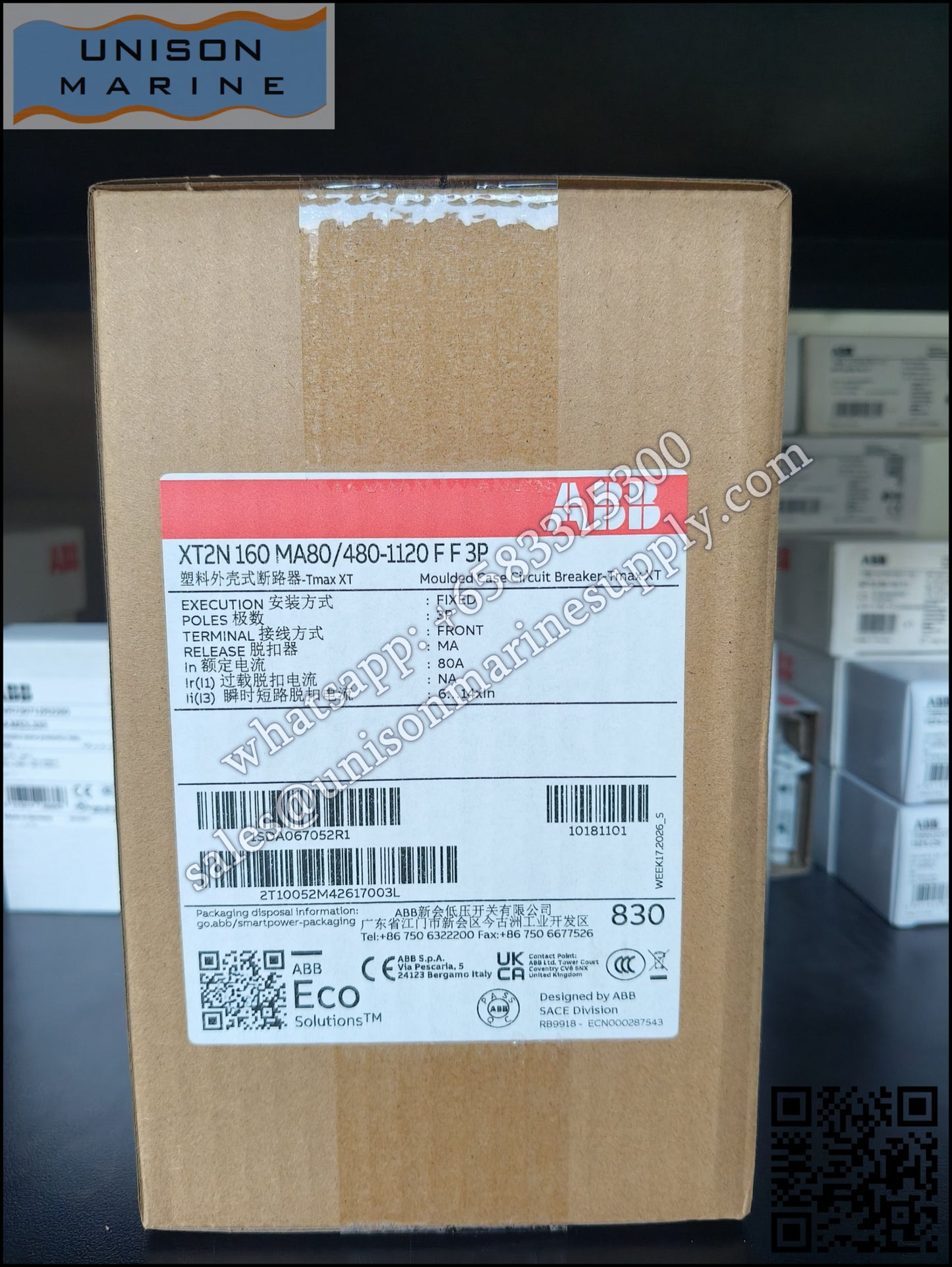 ABB SACE Tmax XT Circuit Breakers: XT2N 160 MA 80 Im=480-120 3p FF,1SDA067052R1