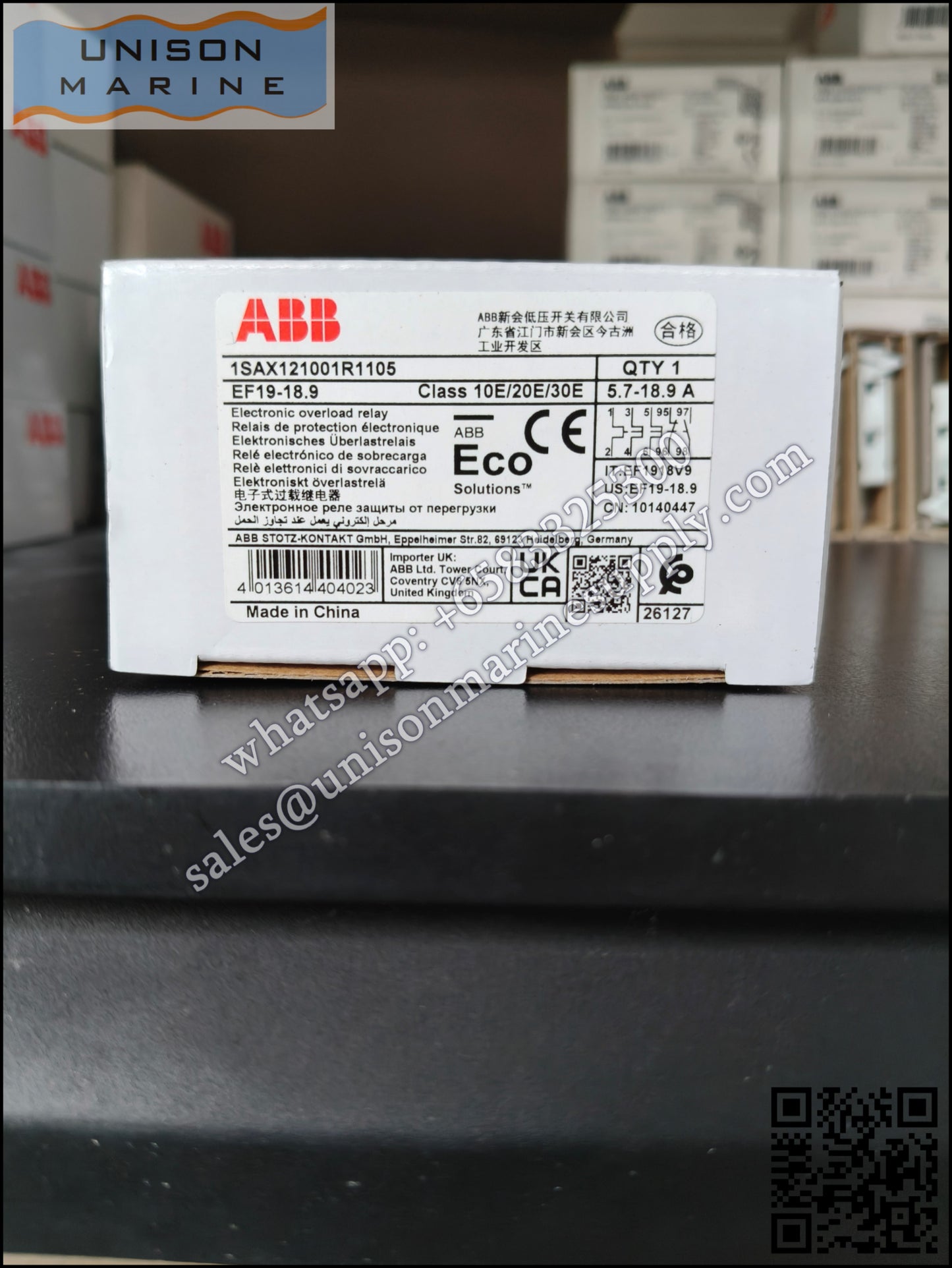 ABB electronic overload relays: EF19-18.9（5.7...18.9A）,1SAX121001R1105