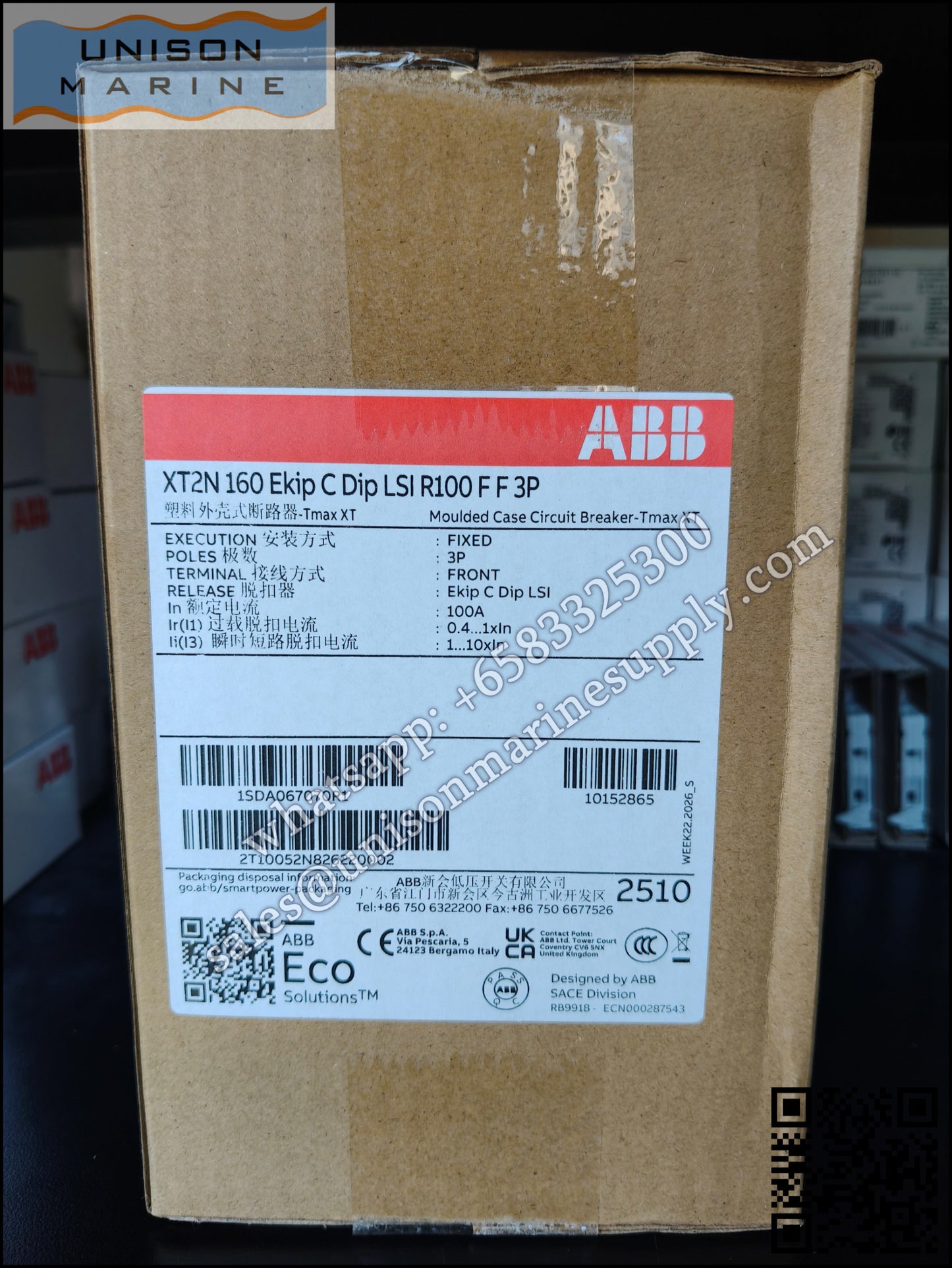 ABB SACE Tmax XT Circuit Breakers: XT2N 160 Ekip C Dip LSI In100A 3pFF,1SDA067070R1