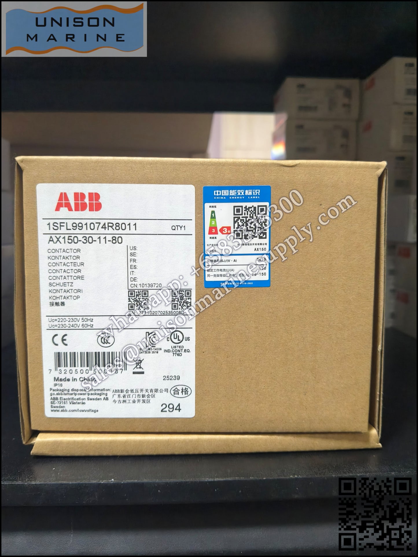ABB Magnetic Contactors AX Series : AX150-30-11-80*220-230V50Hz/230-240V60Hz,1SFL991074R8011
