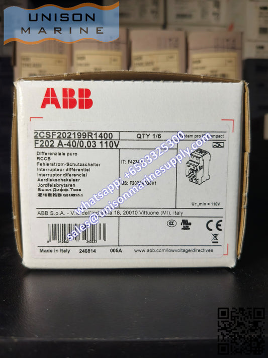 ABB Residual Current Circuit Breaker(RCCB) F202 A-40/0.03 110V 2CSF202199R1400