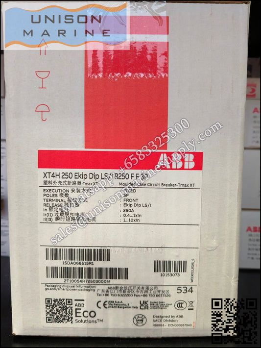 ABB SACE Tmax XT Circuit Breakers: XT4H 250 Ekip Dip LS/I In=250A 3p F F, 1SDA068515R1