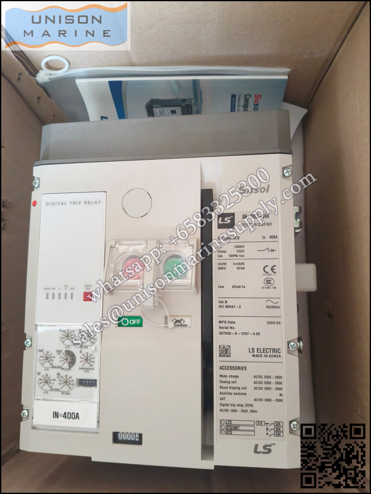 LS Metasol marine circuit breaker: AN-08C3-04A 800A 3P Draw-out type