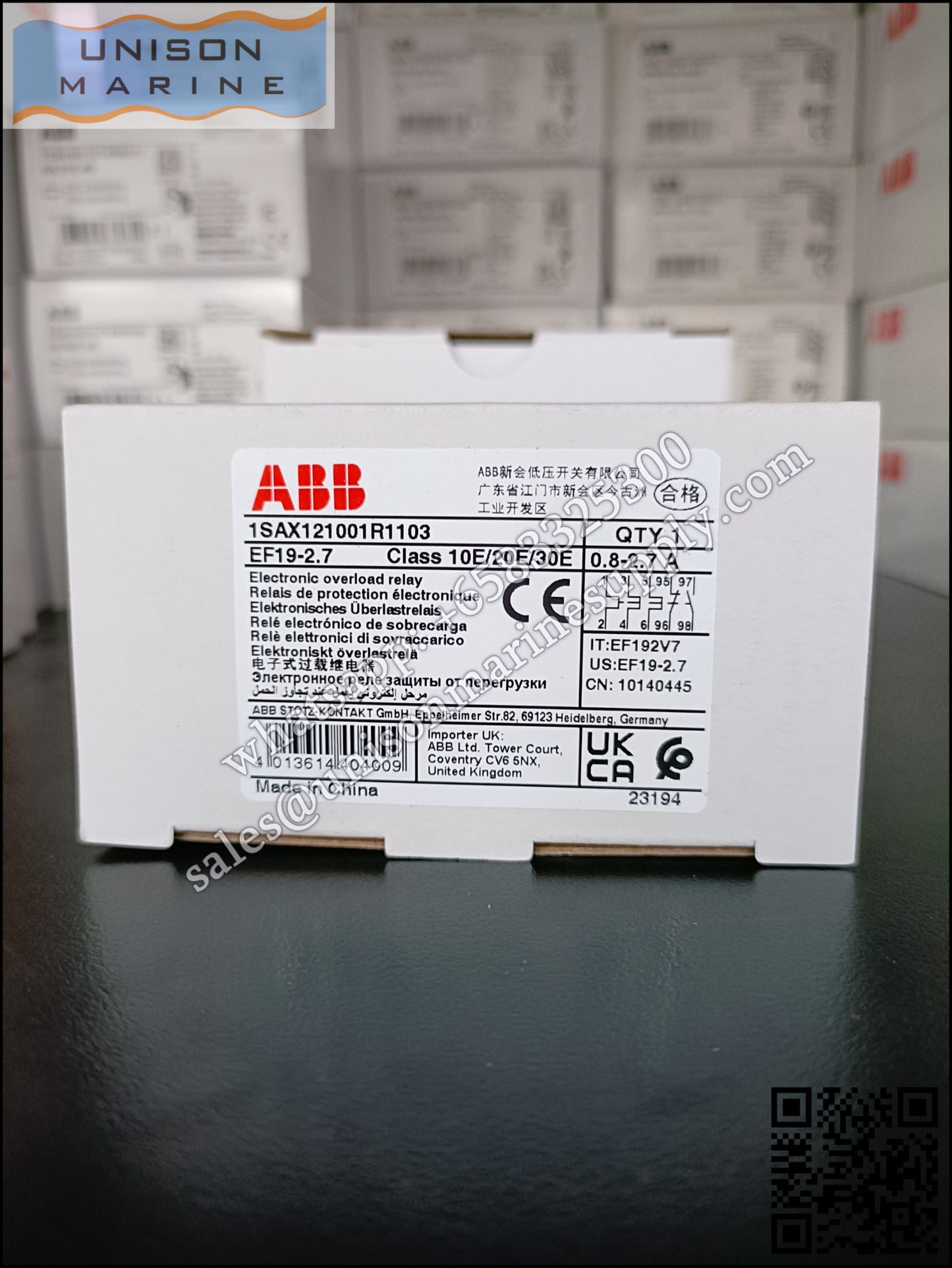 ABB electronic overload relays: EF19-2.7（0.8...2.7A）,1SAX121001R1103