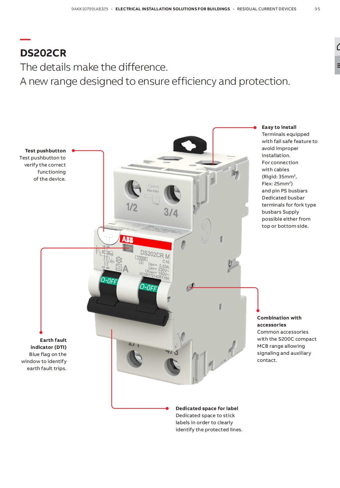 ABB Residual Current Circuit Breaker with Overcurrent Protection: DS202CRC16 A30, 2CSR752140R1164
