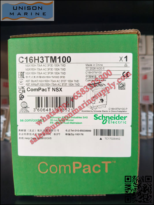 Schneider Electric circuit breaker NSX160H, TMD trip unit 100A 3P3D, C16H3TM100
