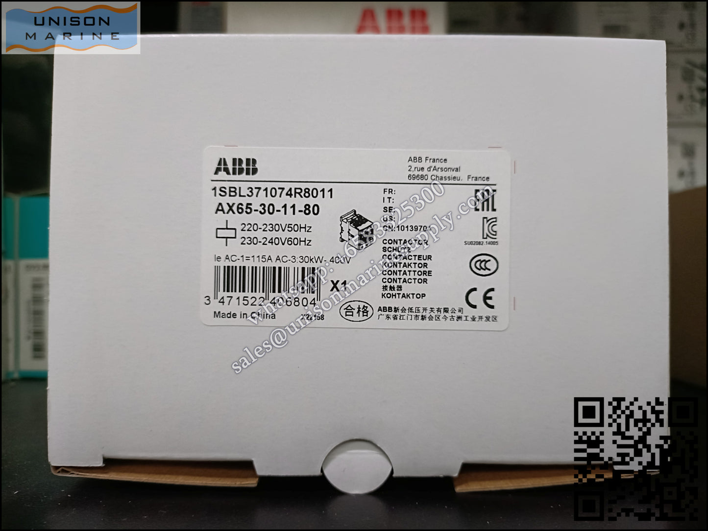 ABB Magnetic Contactors AX Series : AX65-30-11-80*220-230V50Hz/230-240V60Hz,1SBL371074R8011