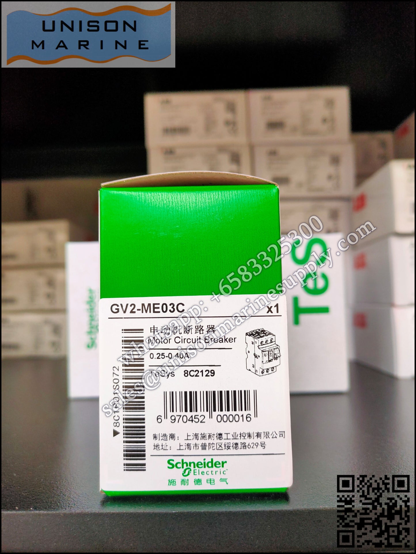 Schneider TeSys Deca Motor circuit breaker: GV2ME03C, 3P 0.25 to 0.4A