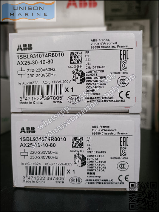 ABB Magnetic Contactors AX Series : AX25-30-10-80*220-230V50Hz/230-240V60Hz,1SBL931074R8010
