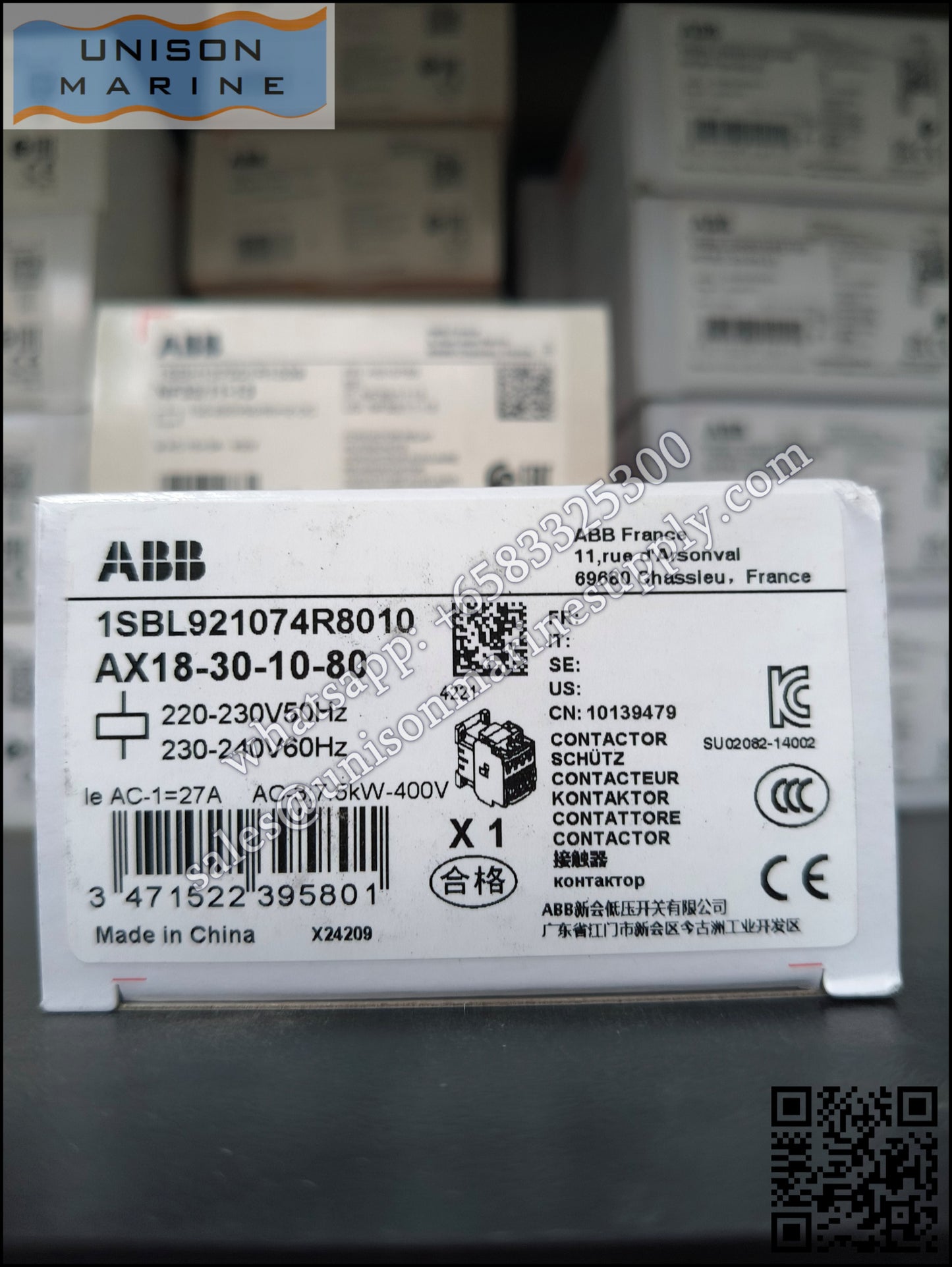 ABB Magnetic Contactors AX Series :  AX18-30-10-80*220-230V50Hz/230-240V60Hz,1SBL921074R8010