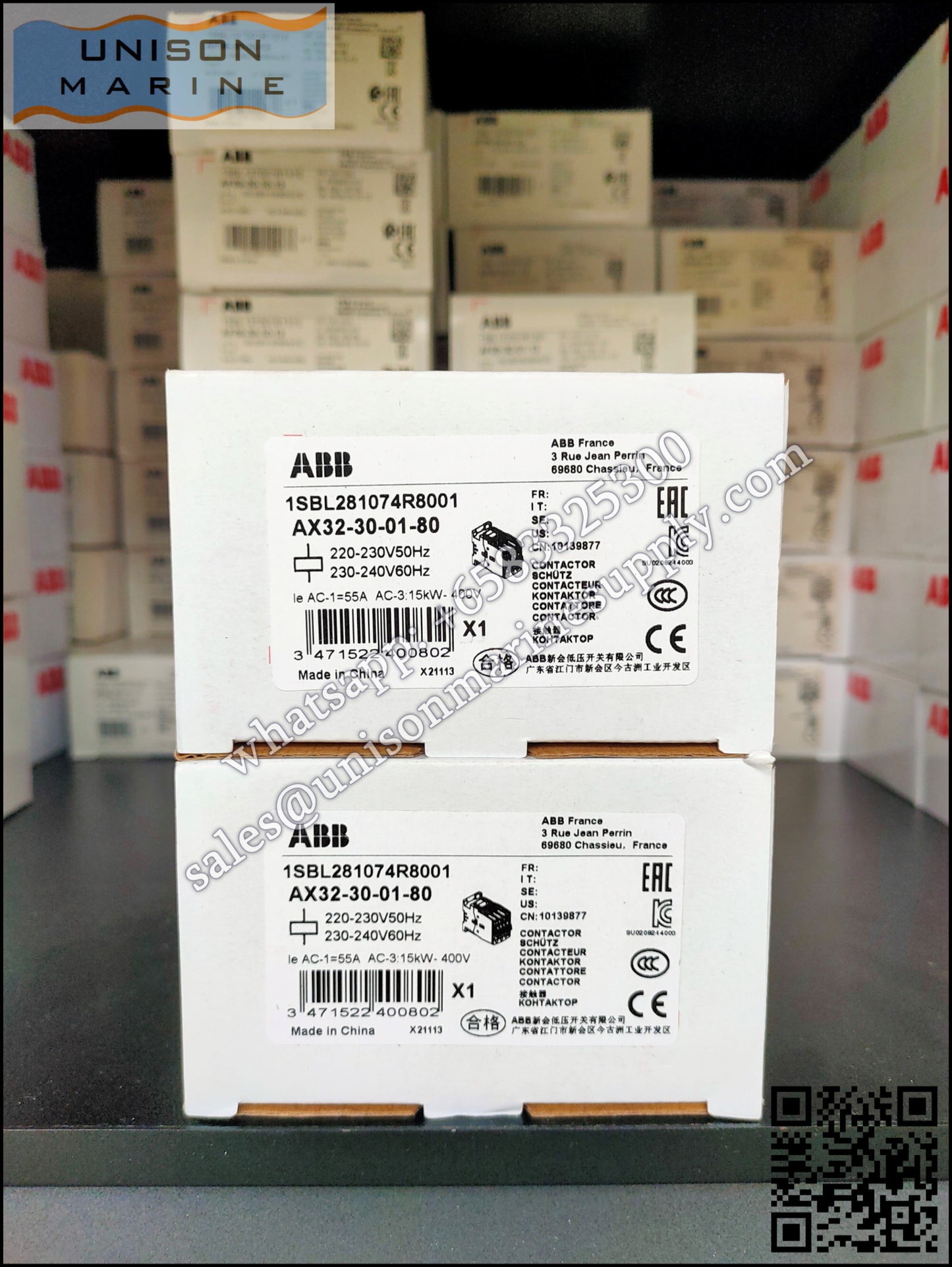 ABB Magnetic Contactors AX Series : AX32-30-01-80*220-230V50Hz/230-240V60Hz,1SBL281074R8001