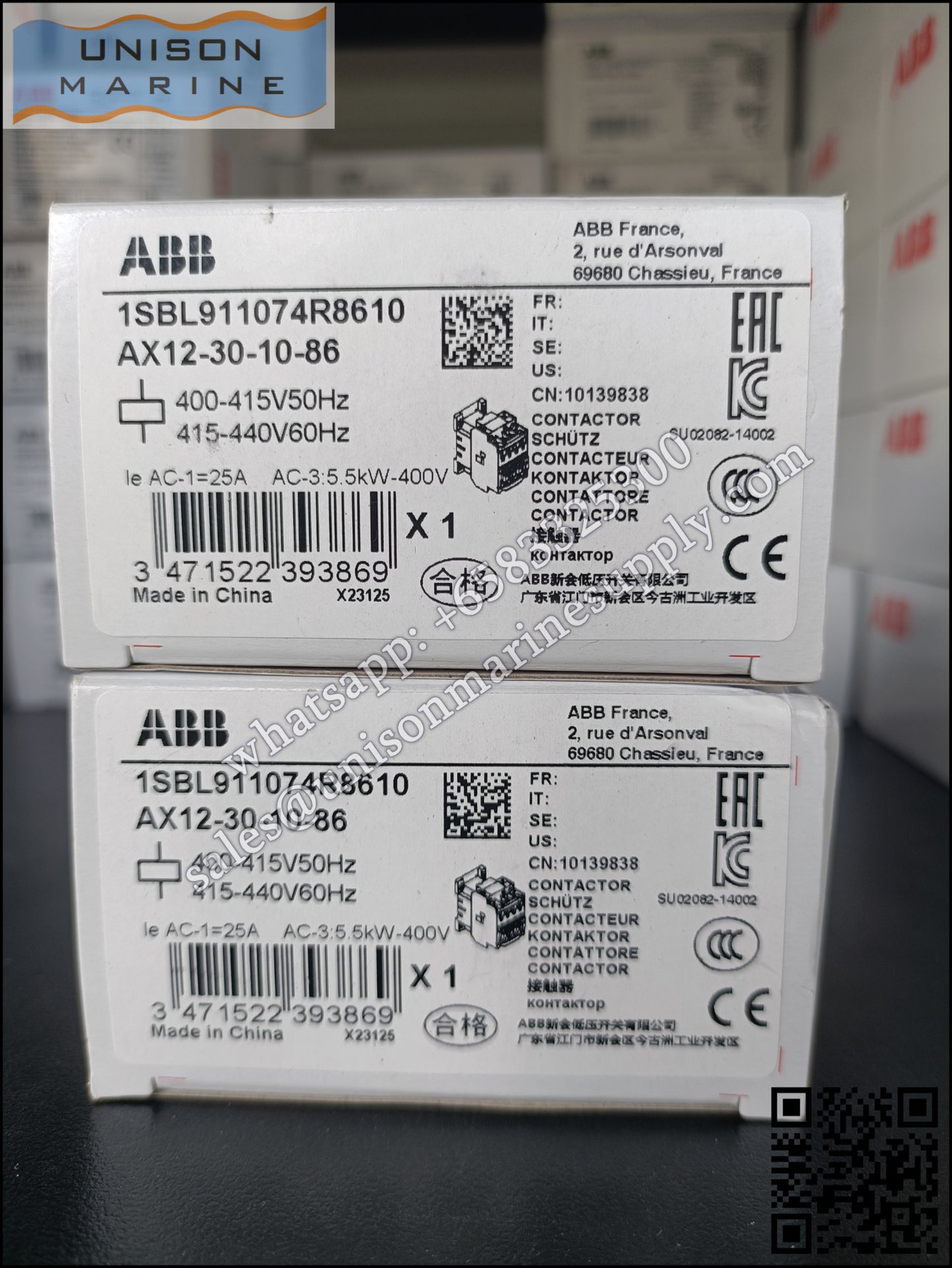 ABB Magnetic Contactors AX Series :  AX12-30-10-86 400-415V50Hz/415V-440V60Hz,1SBL911074R8610