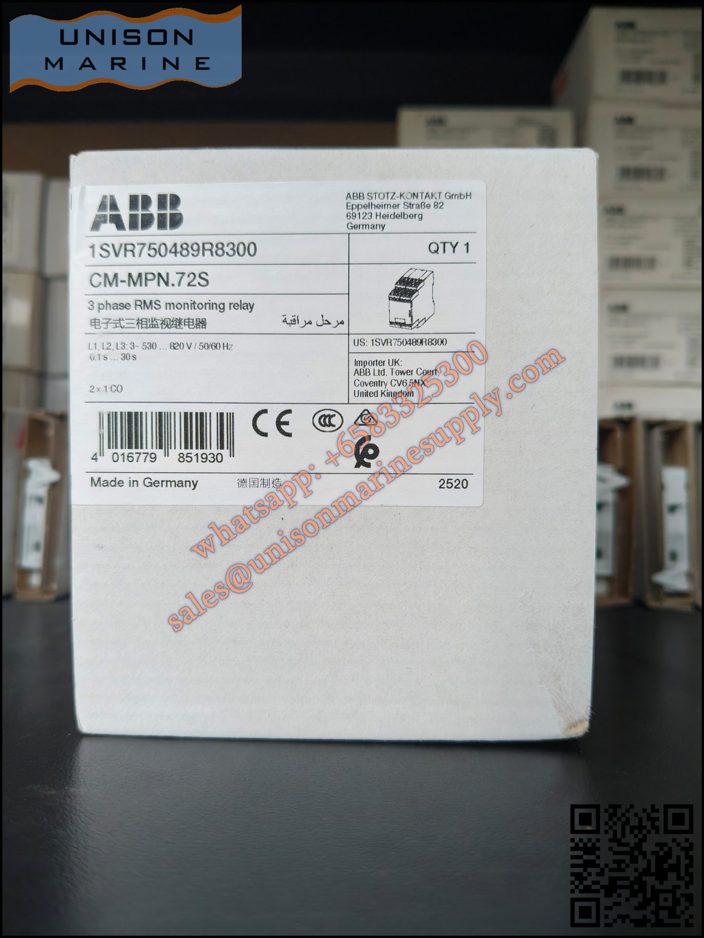 ABB multifunctional three-phase monitoring relays CM-MPN.72S 2c/o, 0,0.1-30s
