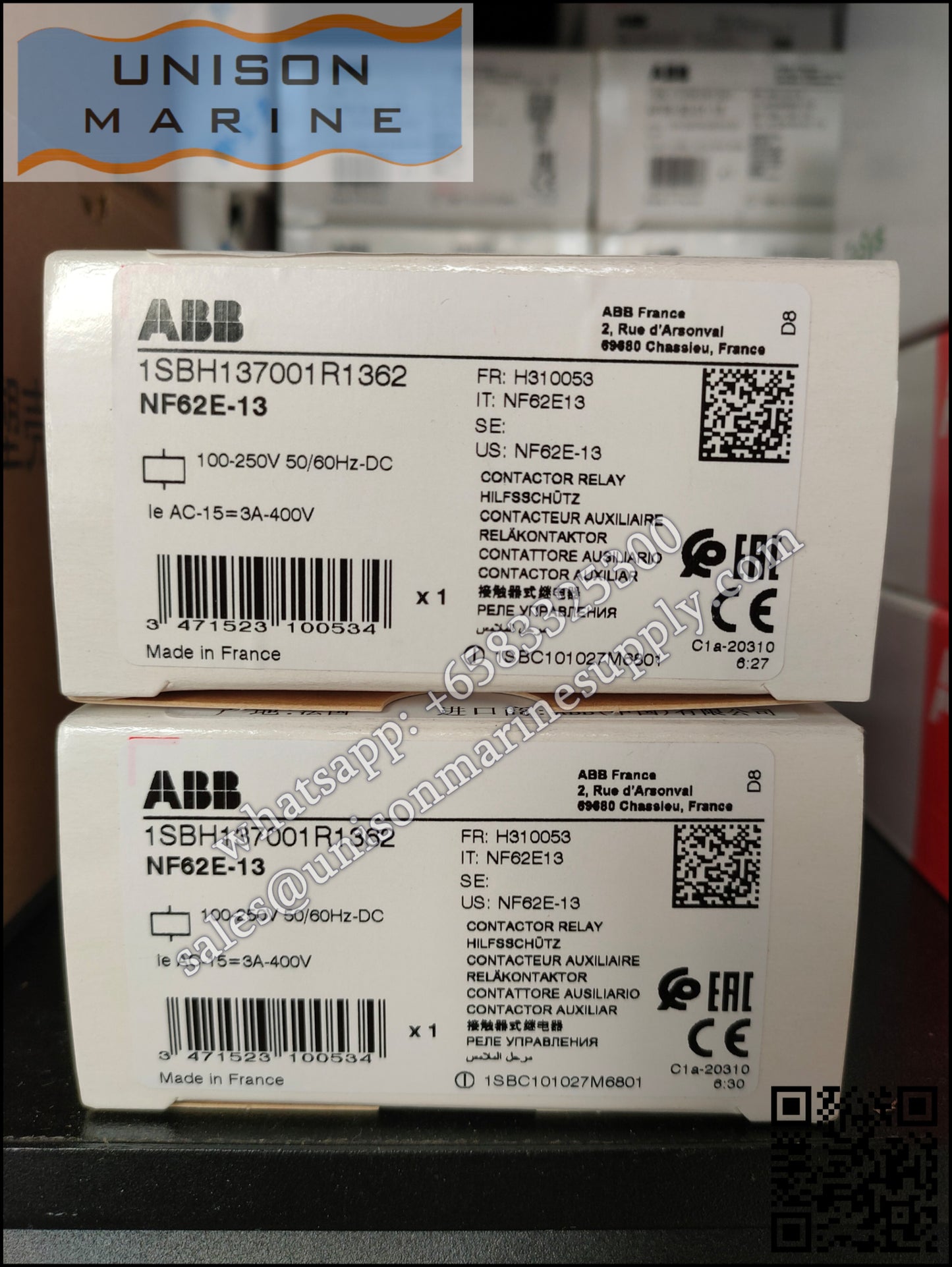 ABB Magnetic Contactors Relay :   NF62E-13 100-250V50/60HZ-DC, 1SBH137001R1362